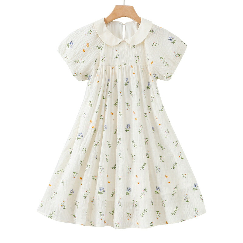 子供服 女の子 ワンピース 半袖 花柄 丸襟 清楚 お出かけ 通学 通園 夏服 キッズ ガールズ ドレス 涼しい 快適 カジュアル 膝丈 森ガール 小学生 幼稚園 おしゃれ 柔らかい