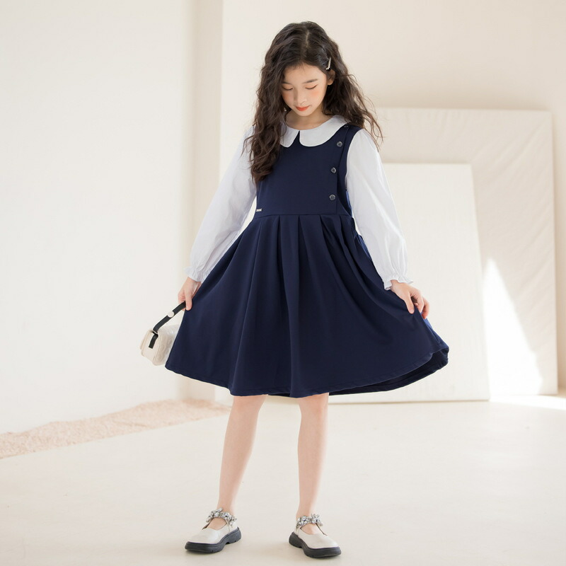 子供服 ワンピース 女の子 長袖 襟付き プリーツスカート キッズ フォーマル 発表会 入学式 卒業式 通学 膝丈 Aライン フレア きれいめ 上品 春 秋 冬 お出かけ 法事 冠婚葬祭 清楚 学院風