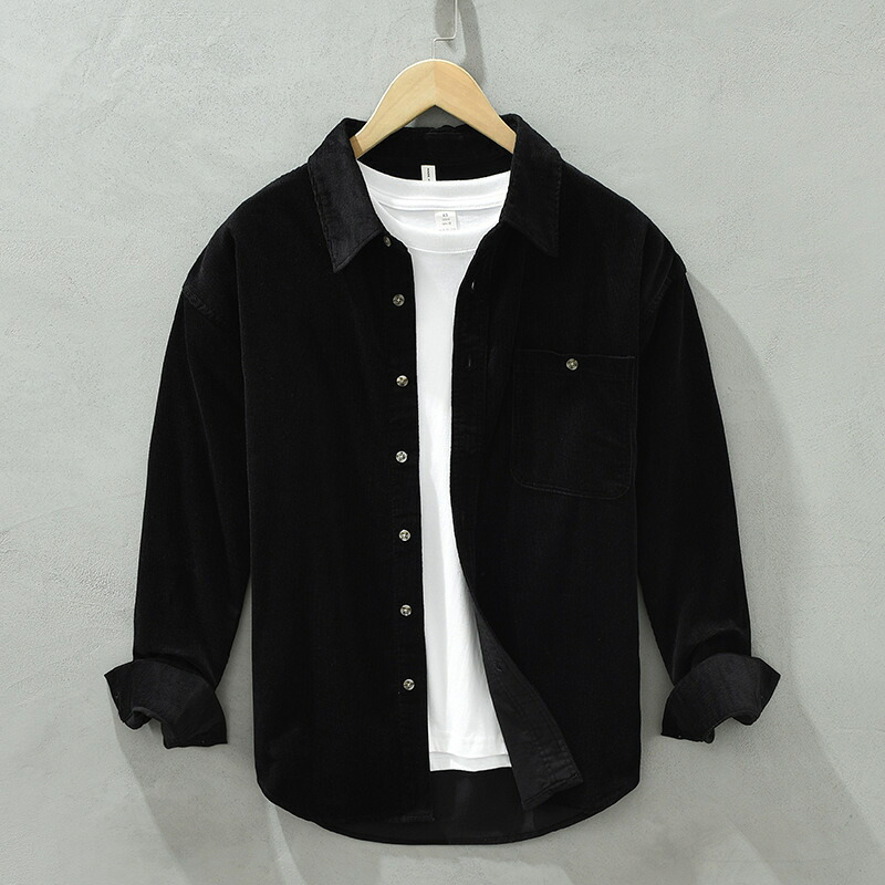 メンズ シャツ 長袖 カジュアル 無地 トップス コーデュロイ オーバーサイズ レトロ 厚手 秋服 冬服 秋冬 おしゃれ ポケット付き ドロップショルダー 羽織り 春 秋 冬 ゆったり 柔らかい 大き
