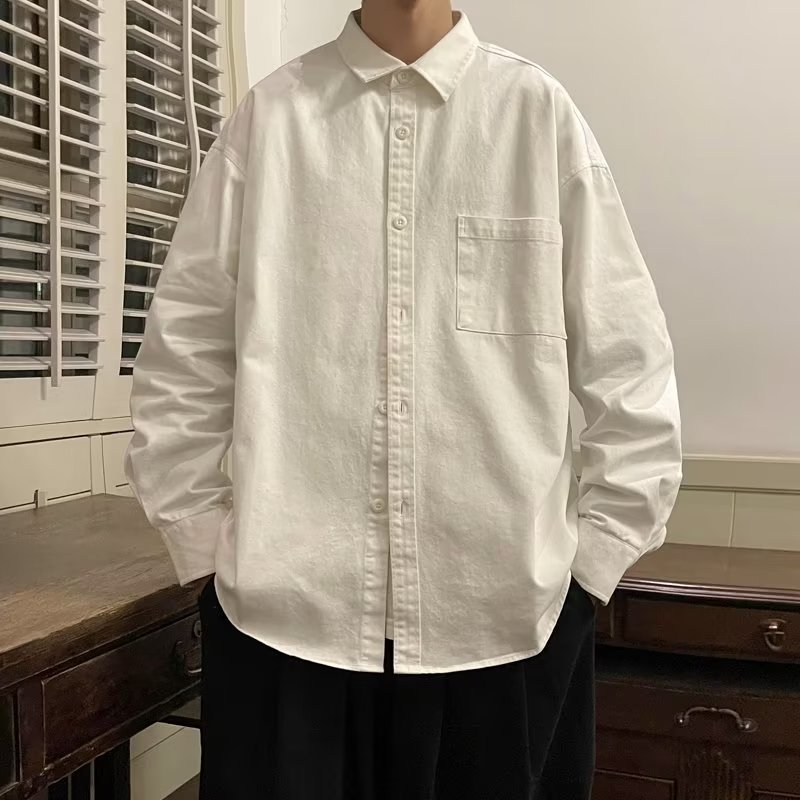 長袖 カジュアルシャツ メンズ ビッグシルエット オーバーサイズ きれいめ ドロップショルダー ファッション 爽やか 通気性 柔らかい 春 夏 秋 カジュアル コーデ 通学 無地 トップス シンプル
