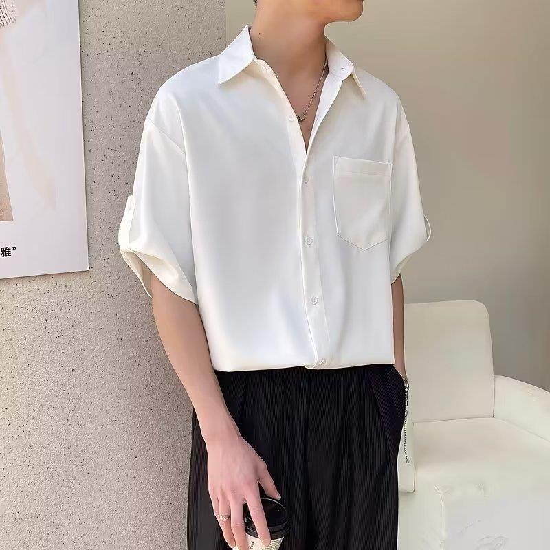 半袖シャツ メンズ トップス 襟付き カジュアル ルーズフィット とろみ感 きれいめ 無地 快適 涼しい 夏服 軽い 柔らかい ゆったり 事務 通勤 通学 お出かけ おしゃれ 重ね着 夏 蒸れない 清
