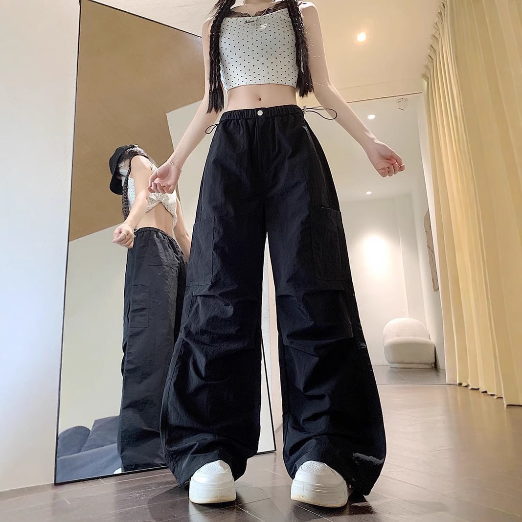 カーゴパンツ レディース ワイドパンツ ゆったり 涼しい 冷感 接触冷感 夏用 スノーパンツ y2k ストリート スポーティー ハイウエスト ウエストゴム 調整可能 軽量 速乾 ワークパンツ ダンス