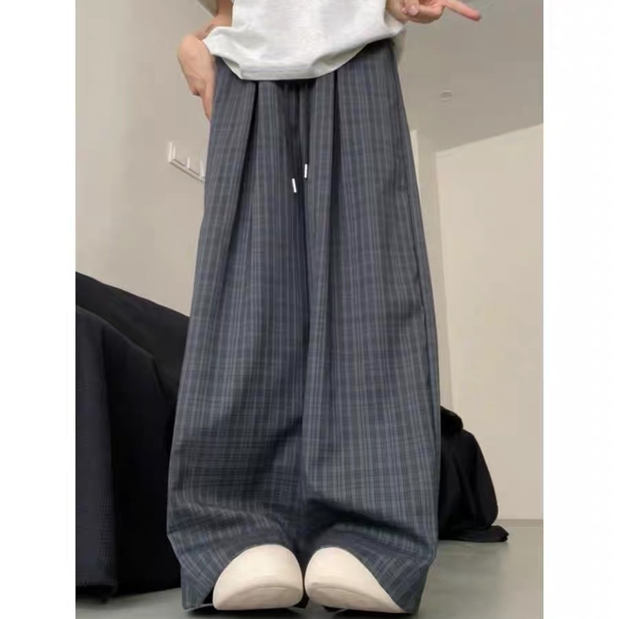 ワイドパンツ レディース チェック柄 ゆったり 夏 薄手 ストレート カジュアル ハイウエスト ロング丈 ズボン ボトムス ガウチョパンツ 涼しい 脚長効果 体型カバー 可愛い ストリート系 春 夏服