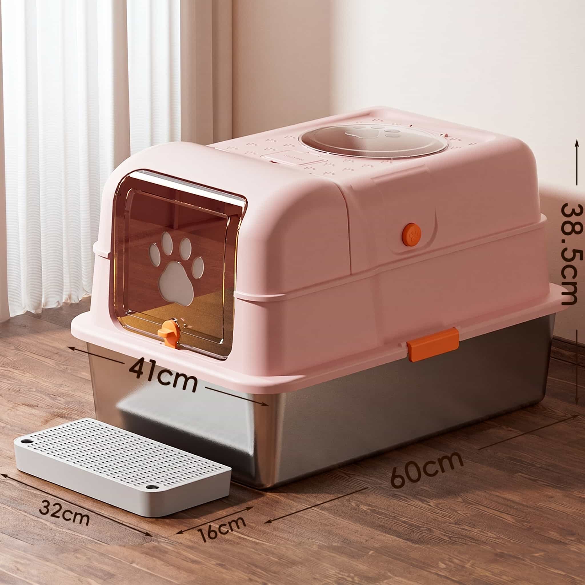 【ニオイが残りにくい】猫トイレ ステンレス 大型 フード付き 蓋付き 砂飛び散り防止 消臭 抗菌 フルカバー 猫用トイレ本体 密閉式 大容量 ねこ ネコ ジャンボ 清潔 丸洗い 掃除しやすい お手入れ簡単 多頭飼い 大型猫 シニア 介護 子猫 インテリア おしゃれ スコップ｜Nartooston