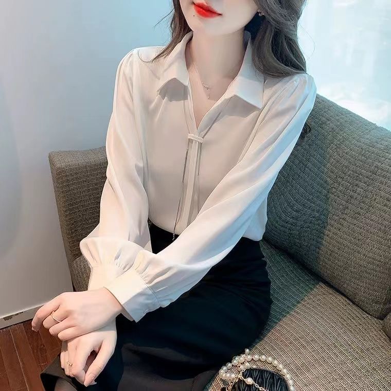 ブラウス レディース 長袖 オフィス トップス きれいめ 通勤 事務服 襟付き おしゃれ ブイネック とろみ シャツ カジュアル フォーマル 上品 ゆったり 無地 春 秋 30代 40代 50代 抜け