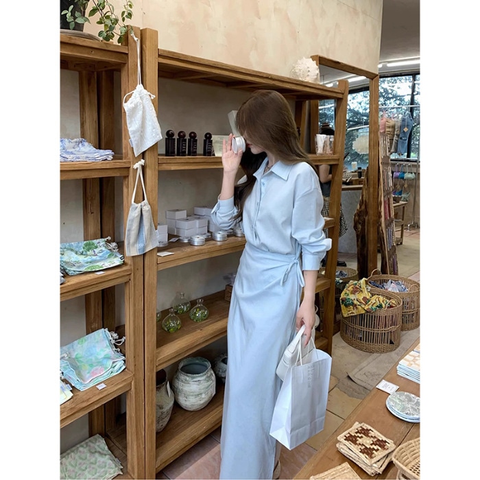 ロングワンピース レディース ウエストマーク ロング丈 シャツワンピース ポロ襟 夏 春 秋 20代 30代 40代 50代 オフィスカジュアル 清楚 通勤 通学 旅行 おしゃれ フェミニン 涼しい