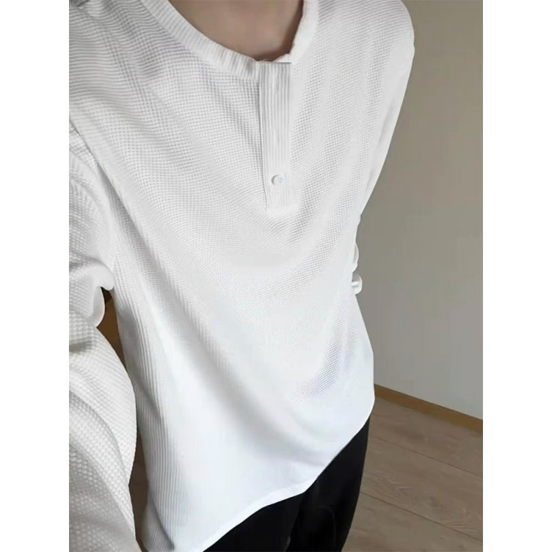 【1枚でサマになる】ワッフル Tシャツ メンズ 長袖 ヘンリーネック ロンT カットソー サーマル トップス 無地 ティーシャツ インナー 大きいサイズ ゆったり ビッグシルエット カジュアル 秋服 春服 冬服 重ね着 柔らかい 通気性 体型カバー 部屋着 ルームウェア
