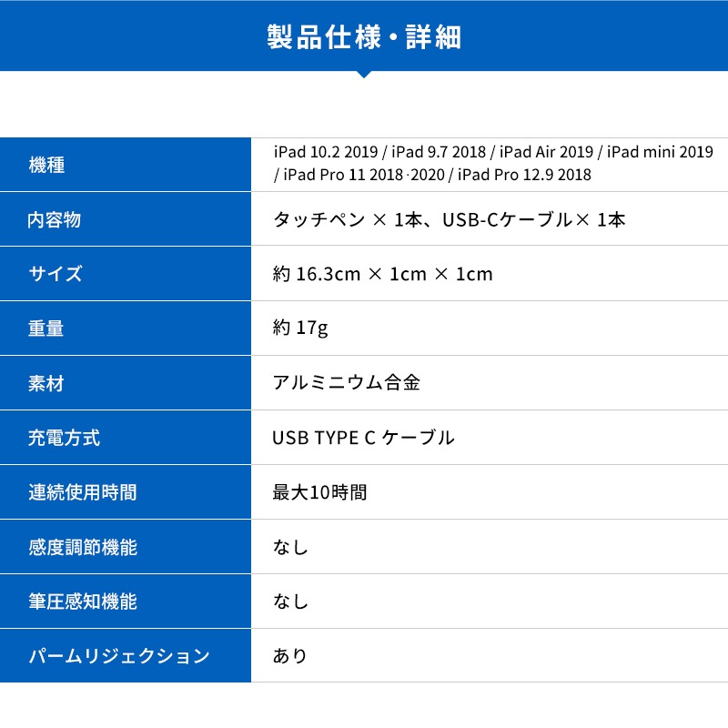 楽天市場 タッチペン Ipad 専用 極細 ペン先 1mm Usb C 充電式 静電容量式 高感度 スタイラス パームリジェクション 搭載 スタイラスペン イラスト ゲーム 用 Ipad Pro 11 Pro 12 9 10 2 19 9 7