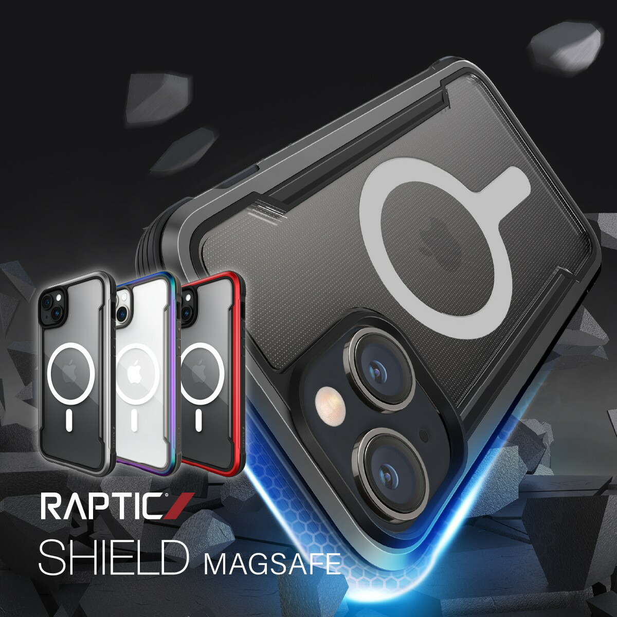 iPhone15Plus ケース Magsafe 対応 耐衝撃 米軍 MIL規格 クリア スマホケース 衝撃吸収 傷 保護 薄型 アルミ フレーム マグセーフ 透明 耐衝撃ケース [ Apple iPhone15 Plus アイフォン15 プラス 対応 ] RAPTIC Shield MagSafe