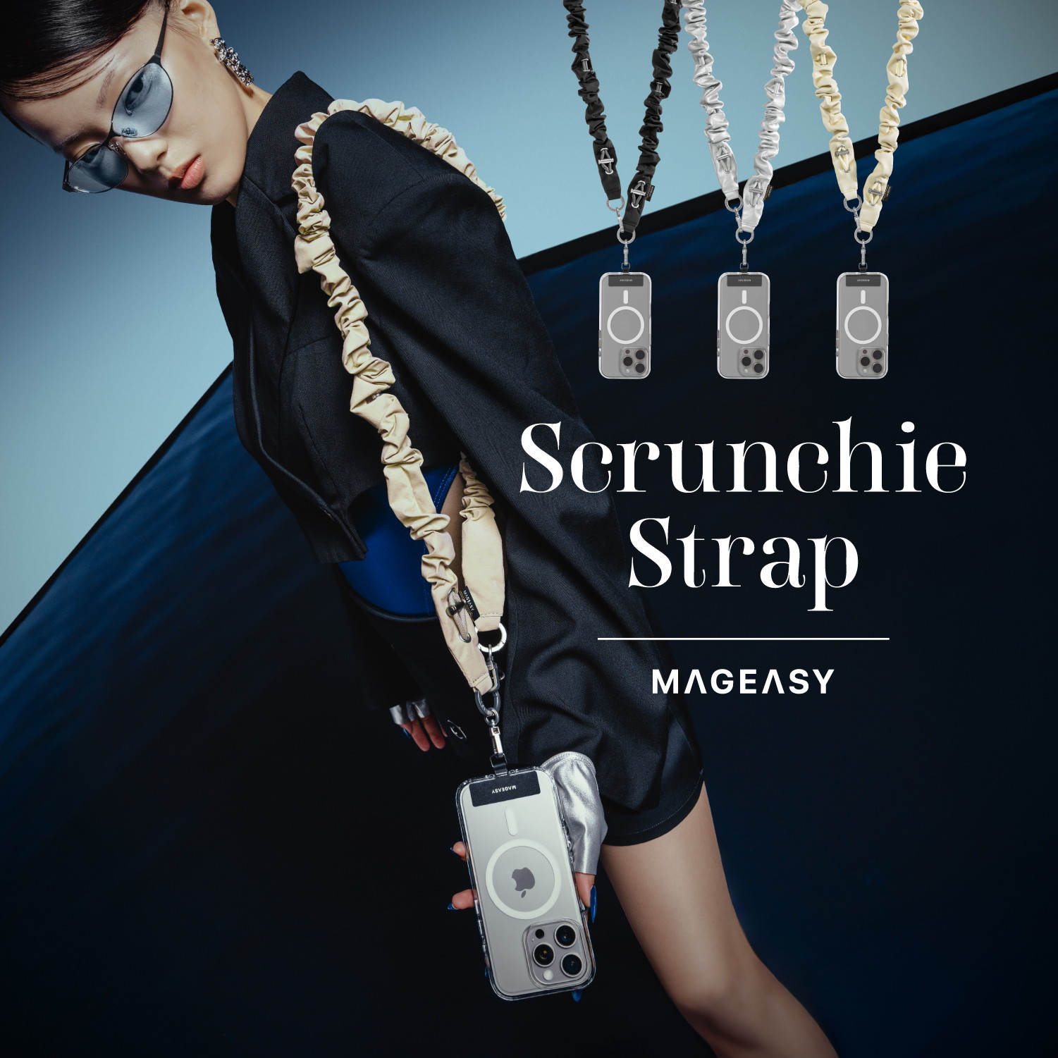 ストラップ 首掛け 斜め掛け 可愛い スマホ ショルダーストラップ おしゃれ シュシュ 紐 スマホホルダー 付き [ iPhone 他 各種 携帯 対応 ] MagEasy Scrunchie Strap