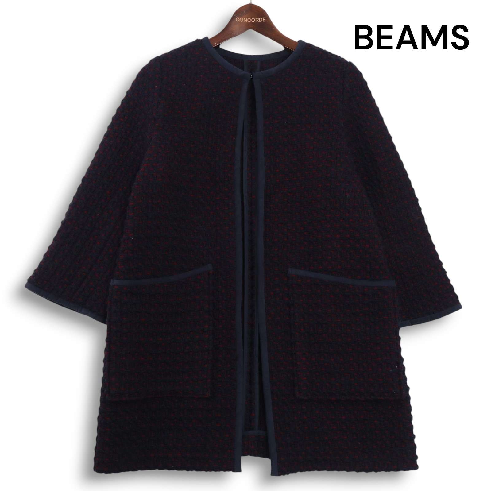 新品★ Johnstons of Elgin ジョンストンズ × Demi-Luxe BEAMS別注★ ウール ツイード ノーカラー コート Sz.38 レディース
