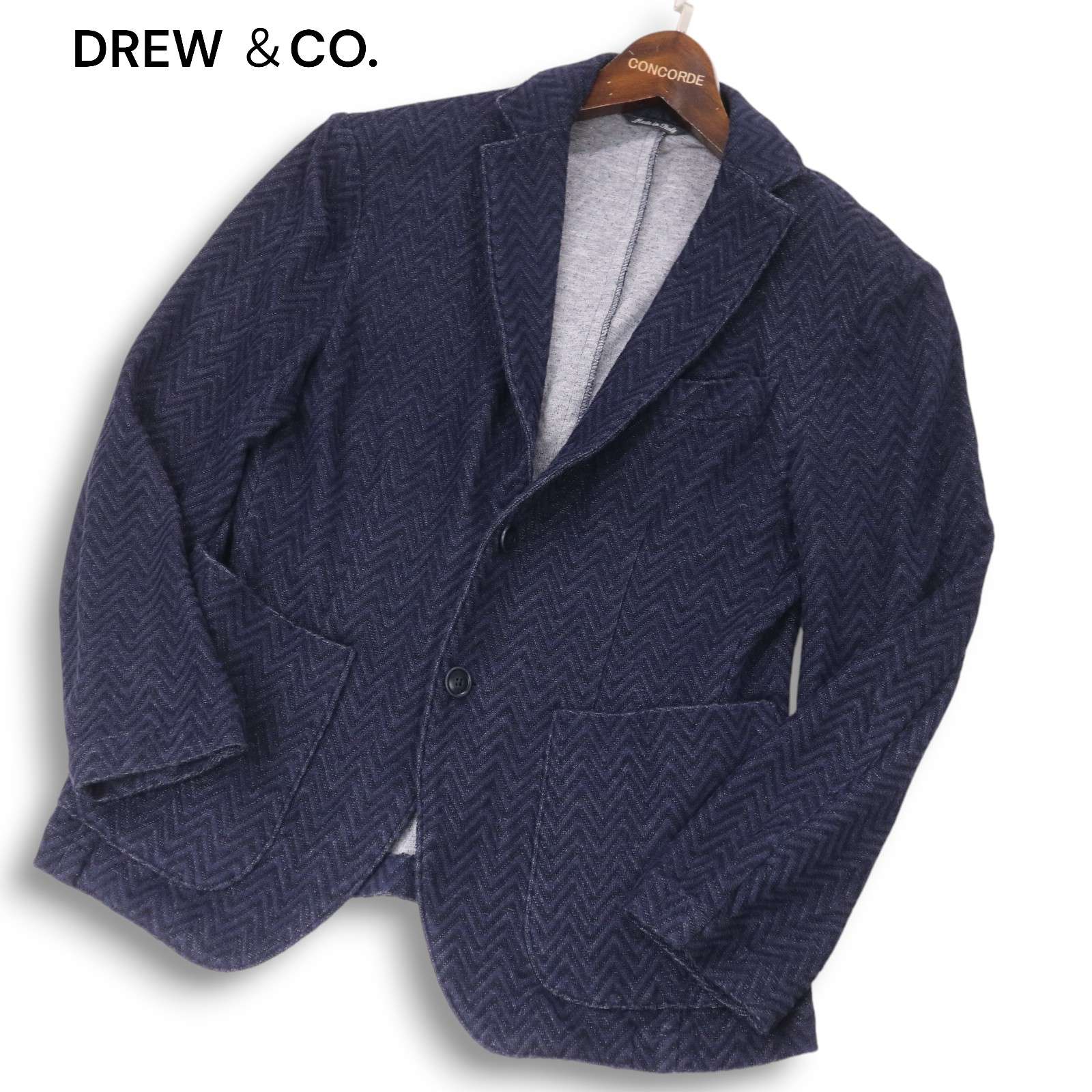 イタリア製★ DREW&CO ドリューアンドコー 【TERRY BLAZER】通年 ヘリンボン アンコン ブレザー ジャケット Sz.S　メンズ