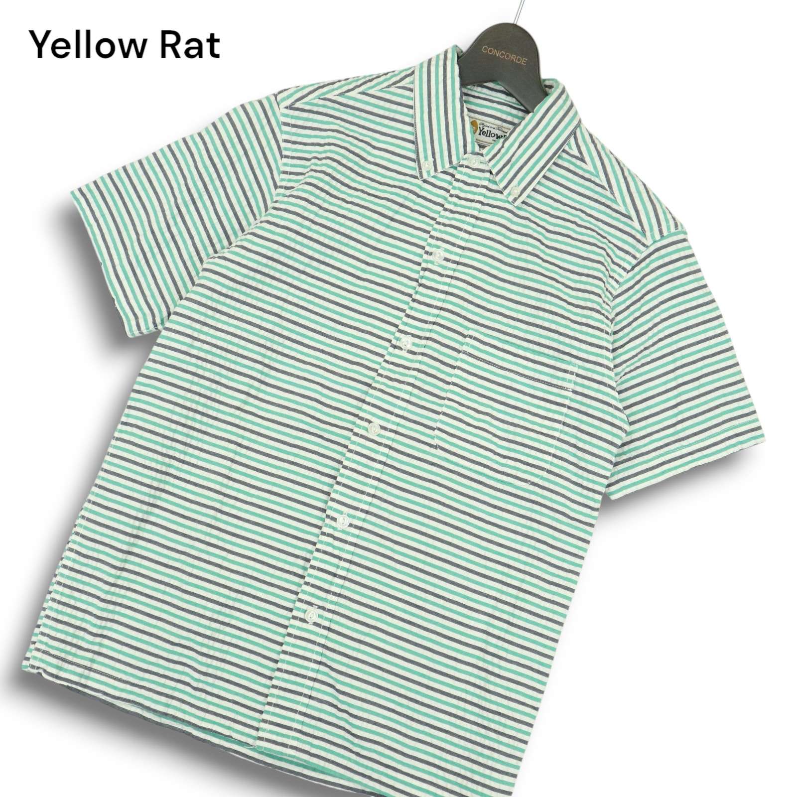 アメリカ製★ Yellow Rat イエローラット 春夏 シアサッカー★ 半袖 ボタンダウン ボーダー シャツ Sz.L メンズ
