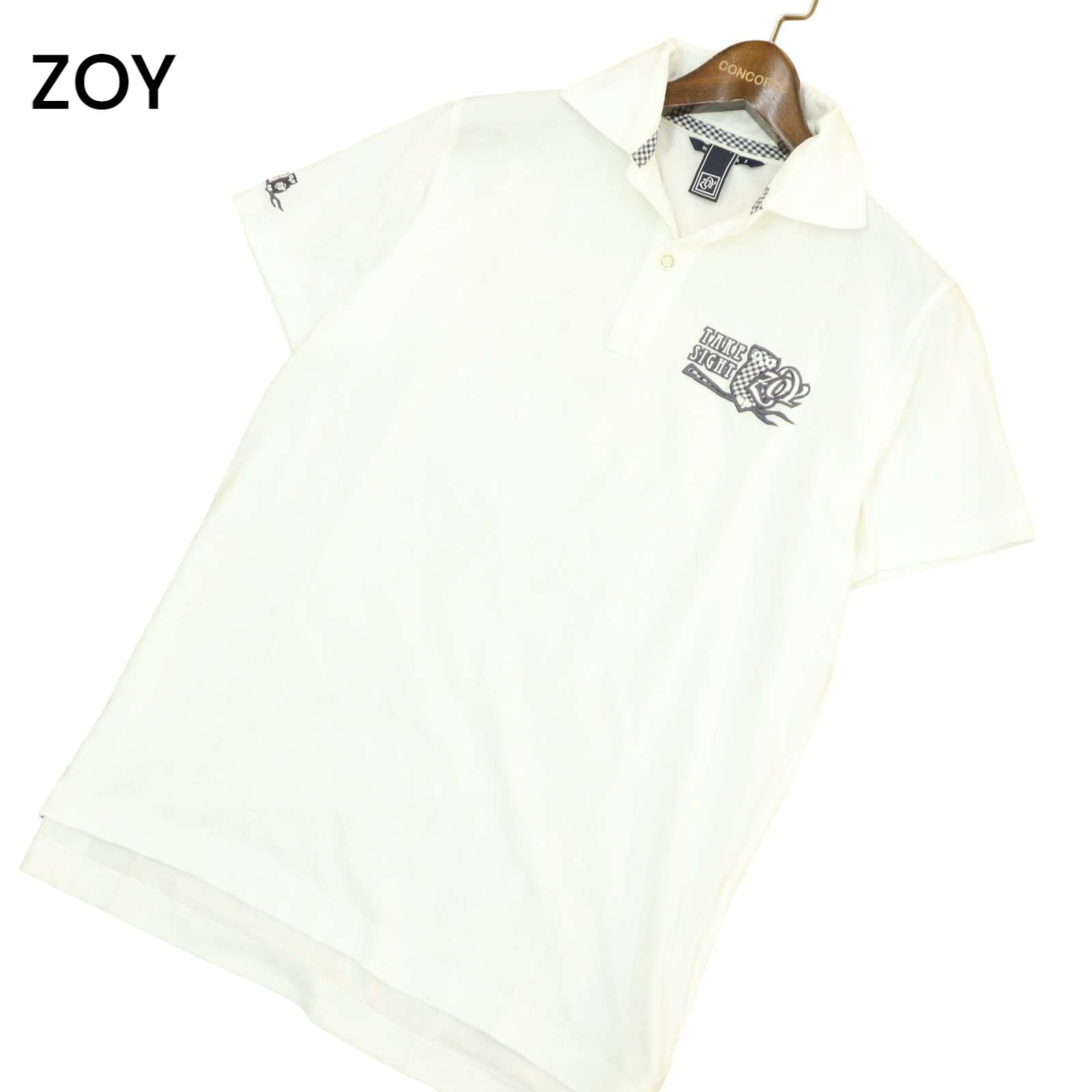 ZOY ゾーイ ゴルフ 春夏★ ダイヤ 総柄 半袖 ポロシャツ Sz.2　メンズ 日本製