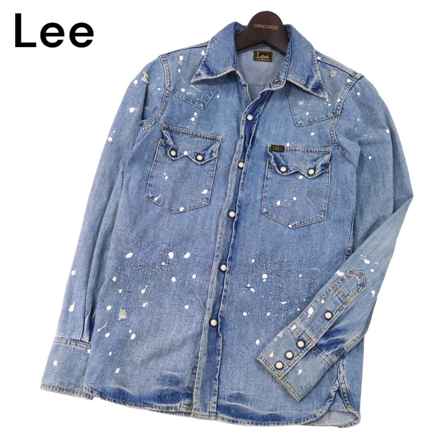 Lee × JOHN'S リー × ジョンズ 19622 ペンキ&ダメージ加工★ 長袖 ウエスタン デニム シャツ Sz.S　メンズ