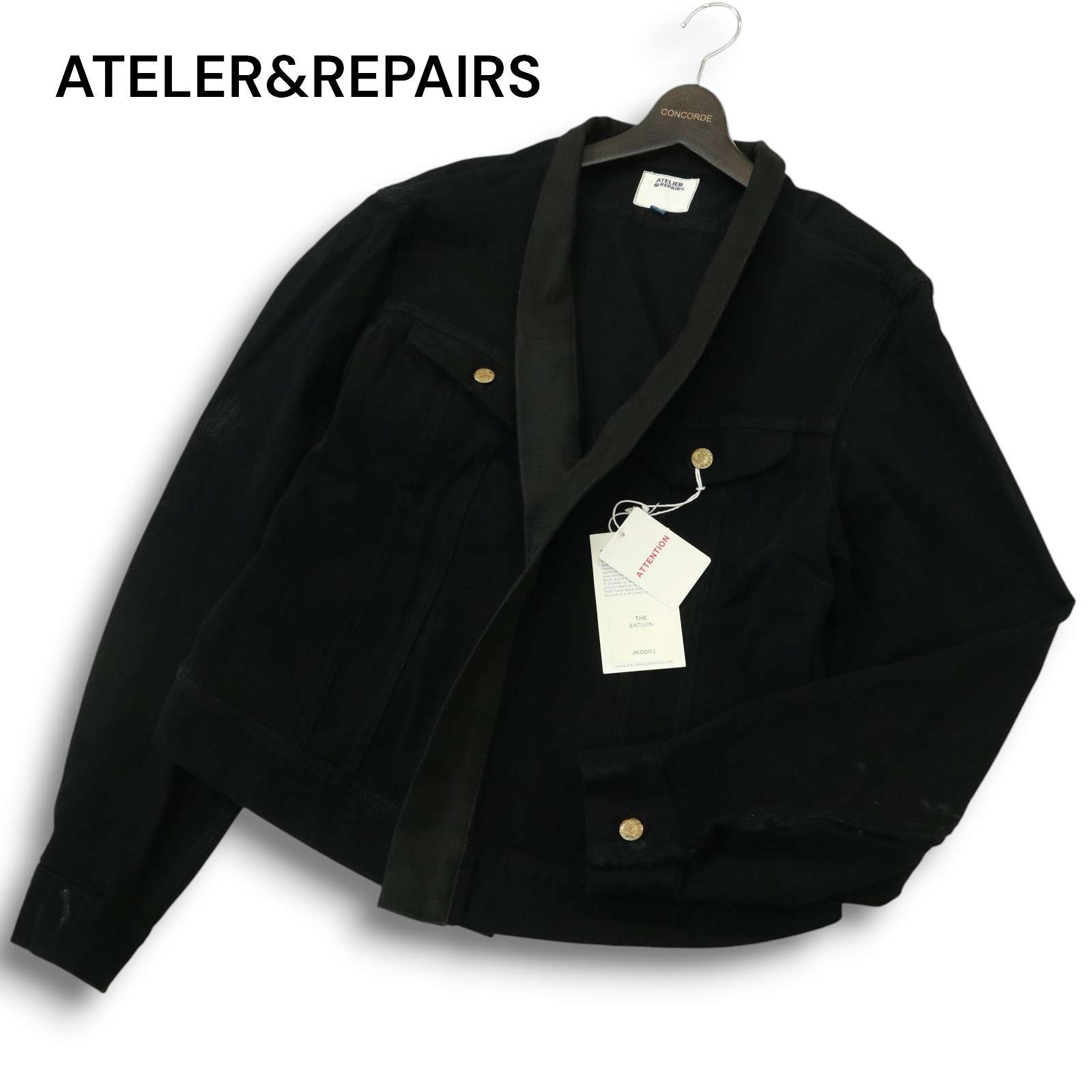 新品 USA製★ ATELIER & REPAIRS アトリエアンドリペアーズ 通年 デニム ショールカラー ジャケット Sz.M メンズ 黒 未使用