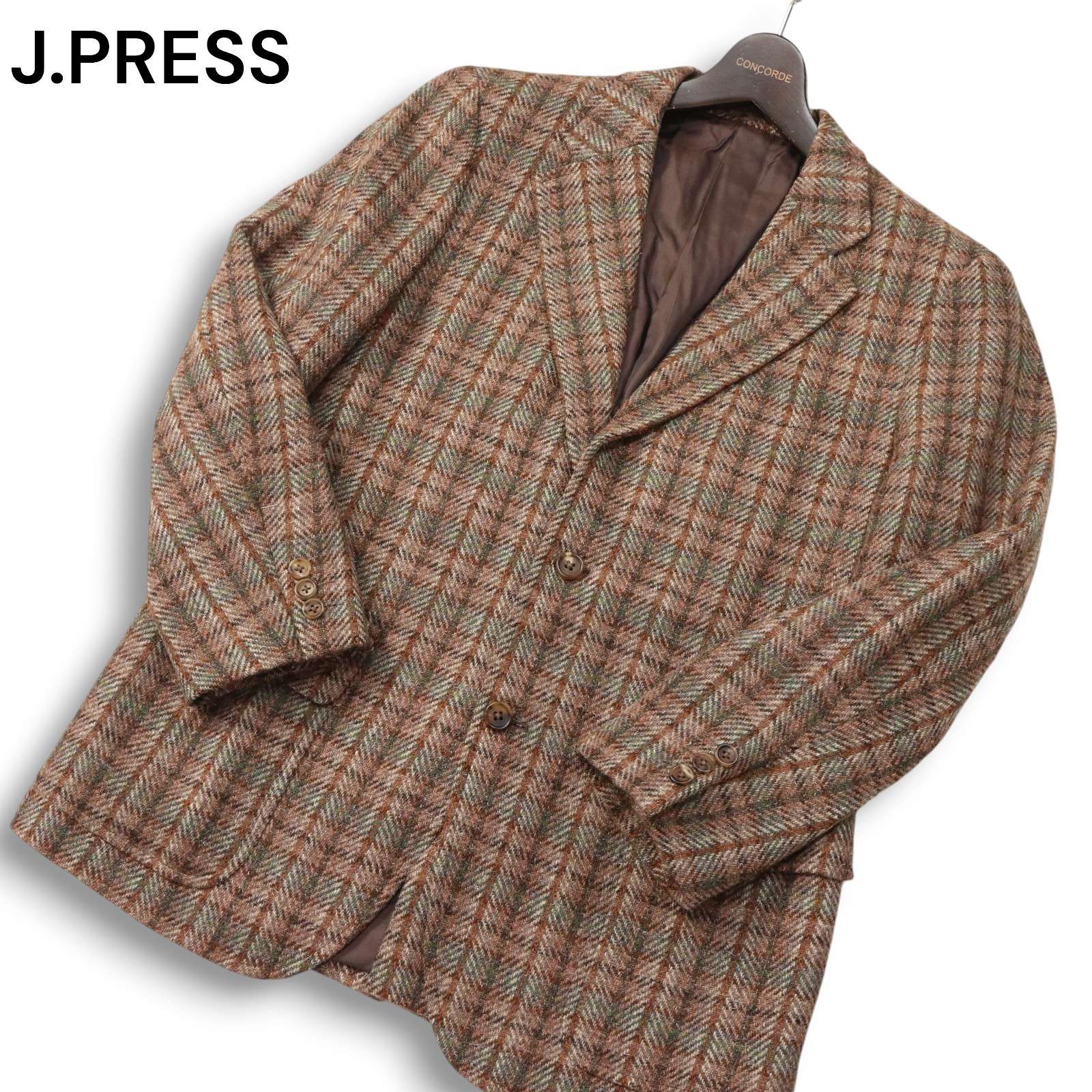 J.PRESS ジェイプレス PRESSTIGE★ 英国製 WILLIAM BROWN生地★ ツイード チェック ジャケット Sz.C90 W7 T165　メンズ