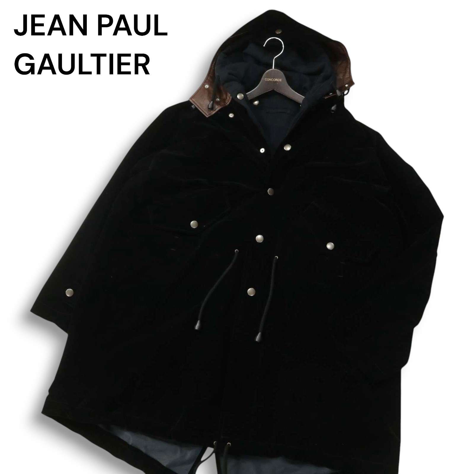 【新品】 JEAN PAUL GAULTIER ジャンポール ゴルチエ 秋冬 3way スウェット ライナー★ベロア モッズコート Sz.48 メンズ 黒|コンコルドストア 店