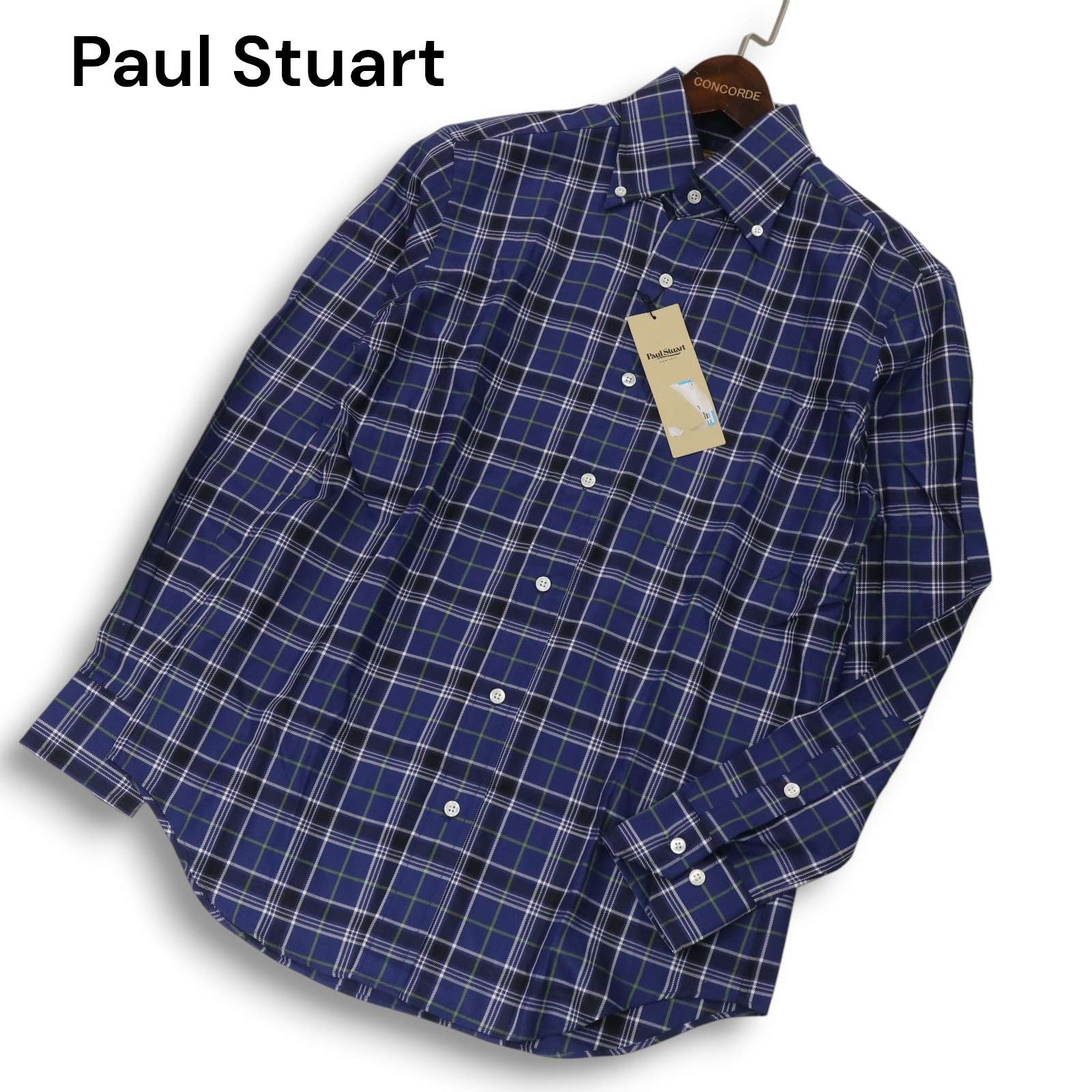 【新品 未使用】 Paul Stuart ポール・スチュアート 通年★ 長袖 ボタンダウン チェック シャツ Sz.S メンズ 定価2.1万