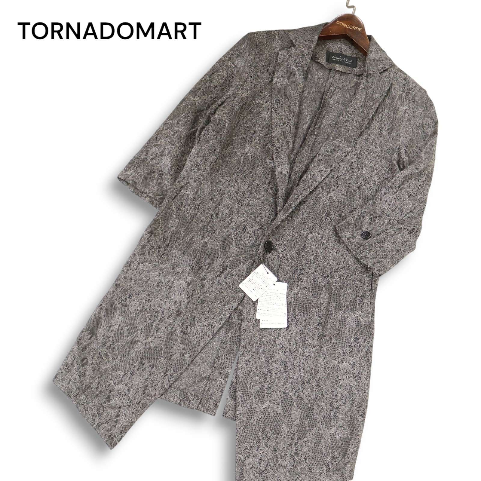 【新品 22SS】 TORNADOMART トルネードマート 春夏 7分袖 フラワーレースモデル ジャカード ロング ジャケット Sz.M　メンズ