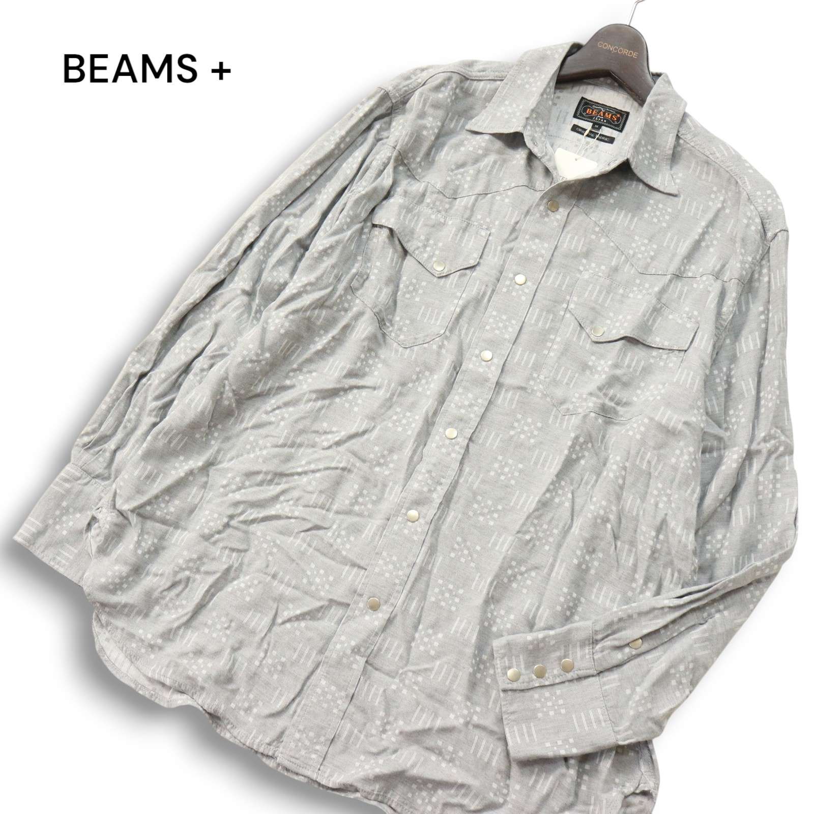 【新品 24SS】 BEAMS + ビームス 足し加える 通年 人絹100% ドビー織り★ 長袖 ジャカード ウエスタン プルオーバー Sz.M メンズ