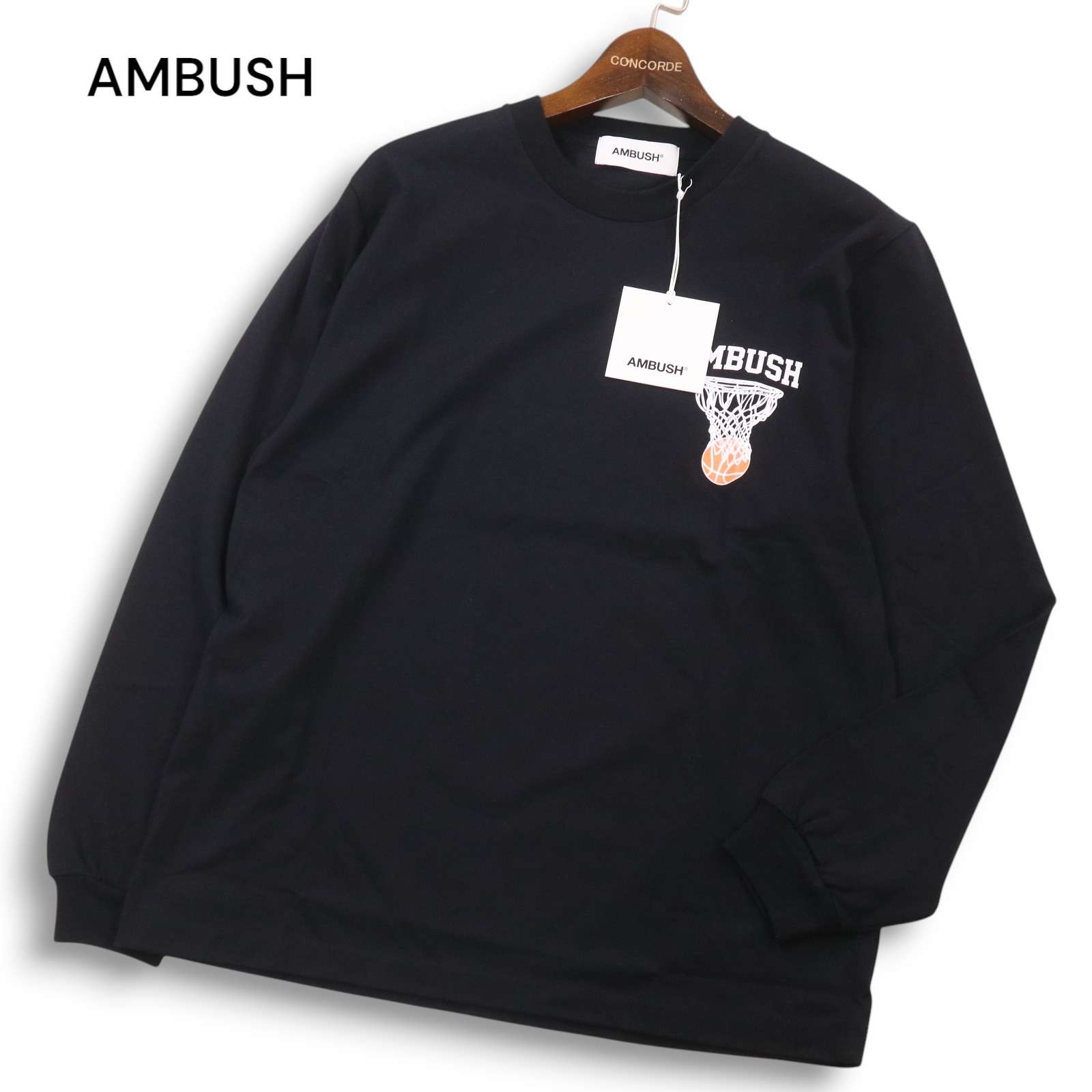 【新品 20AW】 AMBUSH アンブッシュ 【SHOOT HOOP L/S T-SHIRT】バスケPT 長袖 ロンTシャツ カットソー Sz.S メンズ 黒