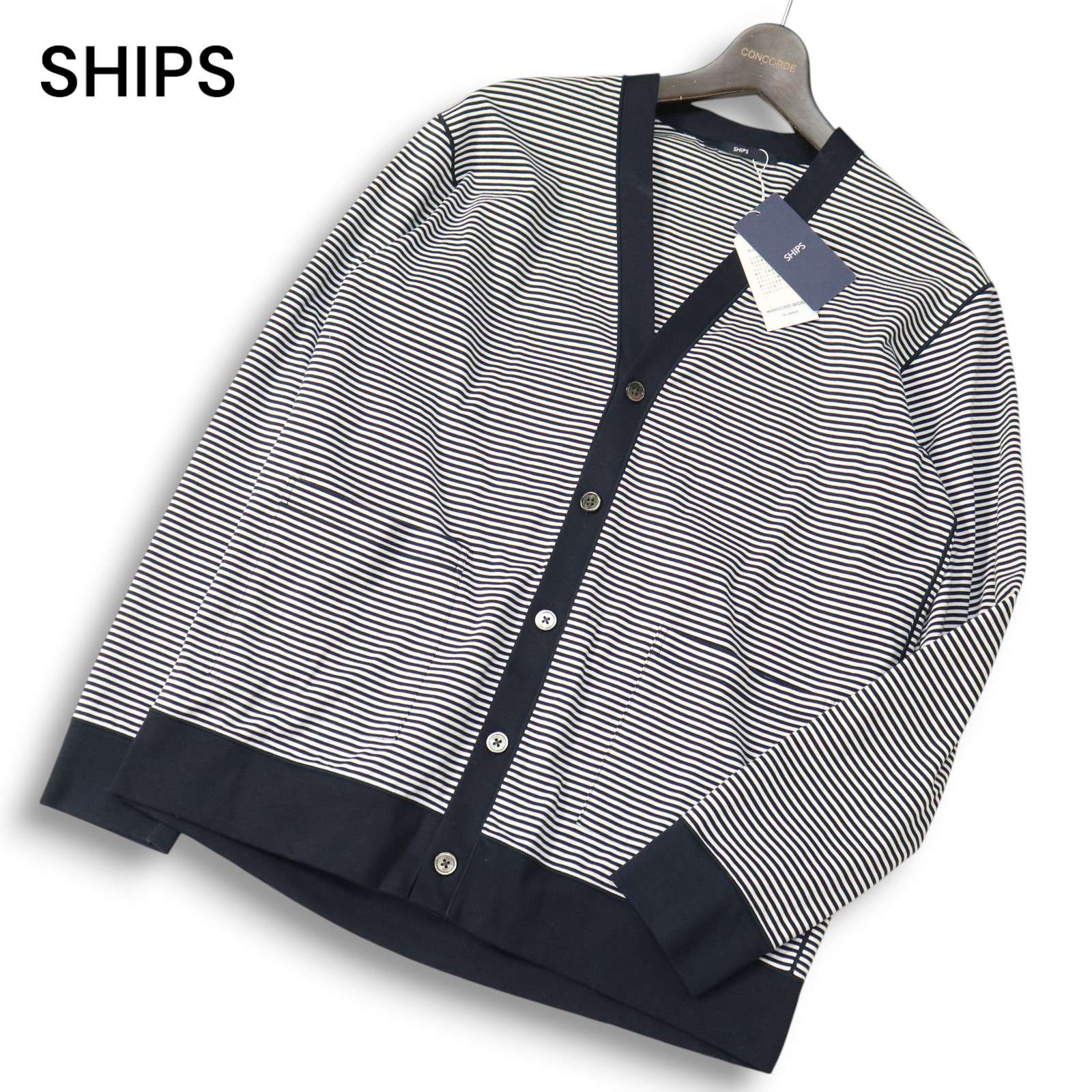 【新品 24AW】 SHIPS シップス 通年 32ゲージ★ ハイゲージ ボーダー ライト カーディガン Sz.S メンズ 日本製 未使用