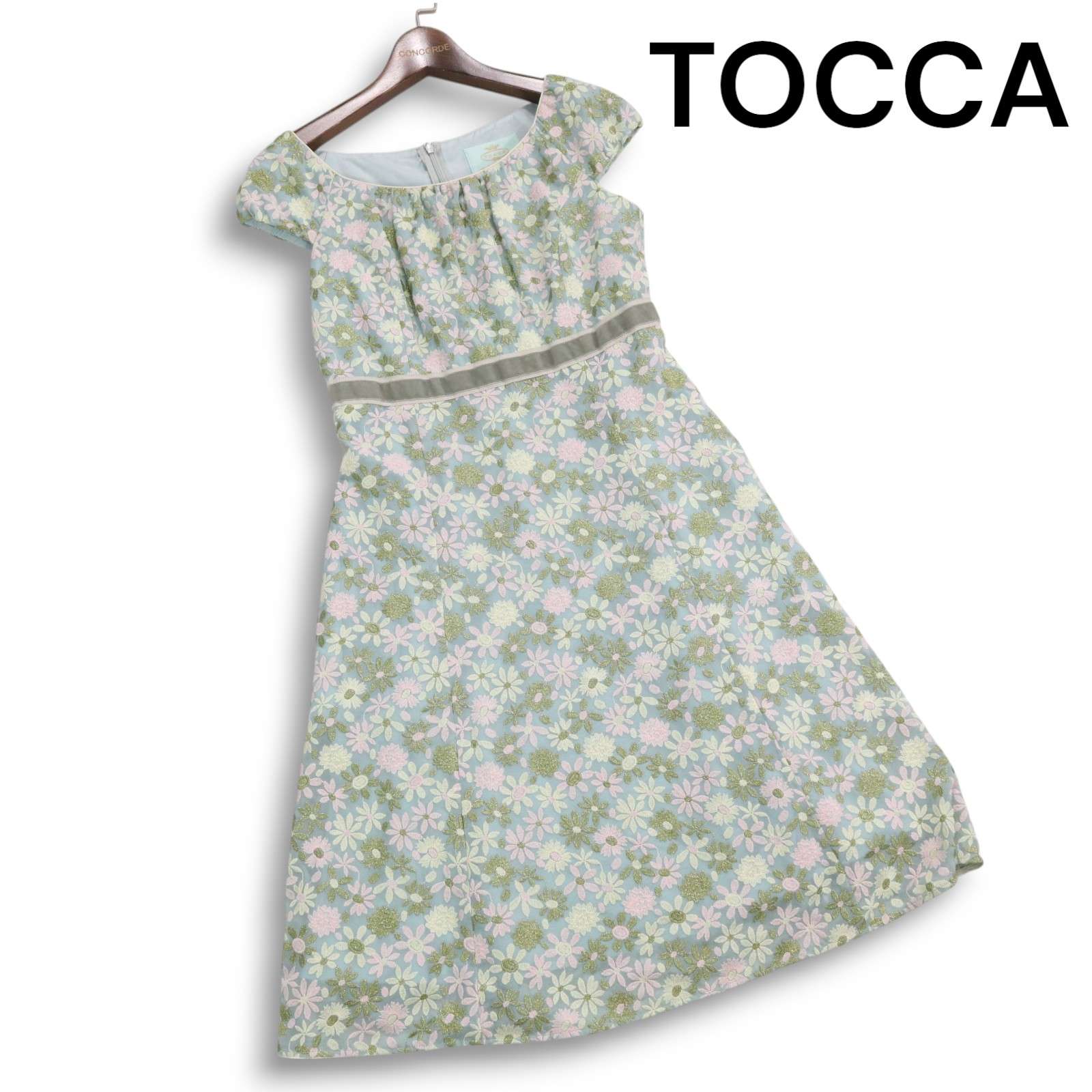 TOCCA トッカ 春夏 ラメ★ 花柄 フラワー刺繍 総柄 ワンピース ドレス Sz.0 レディース 日本製