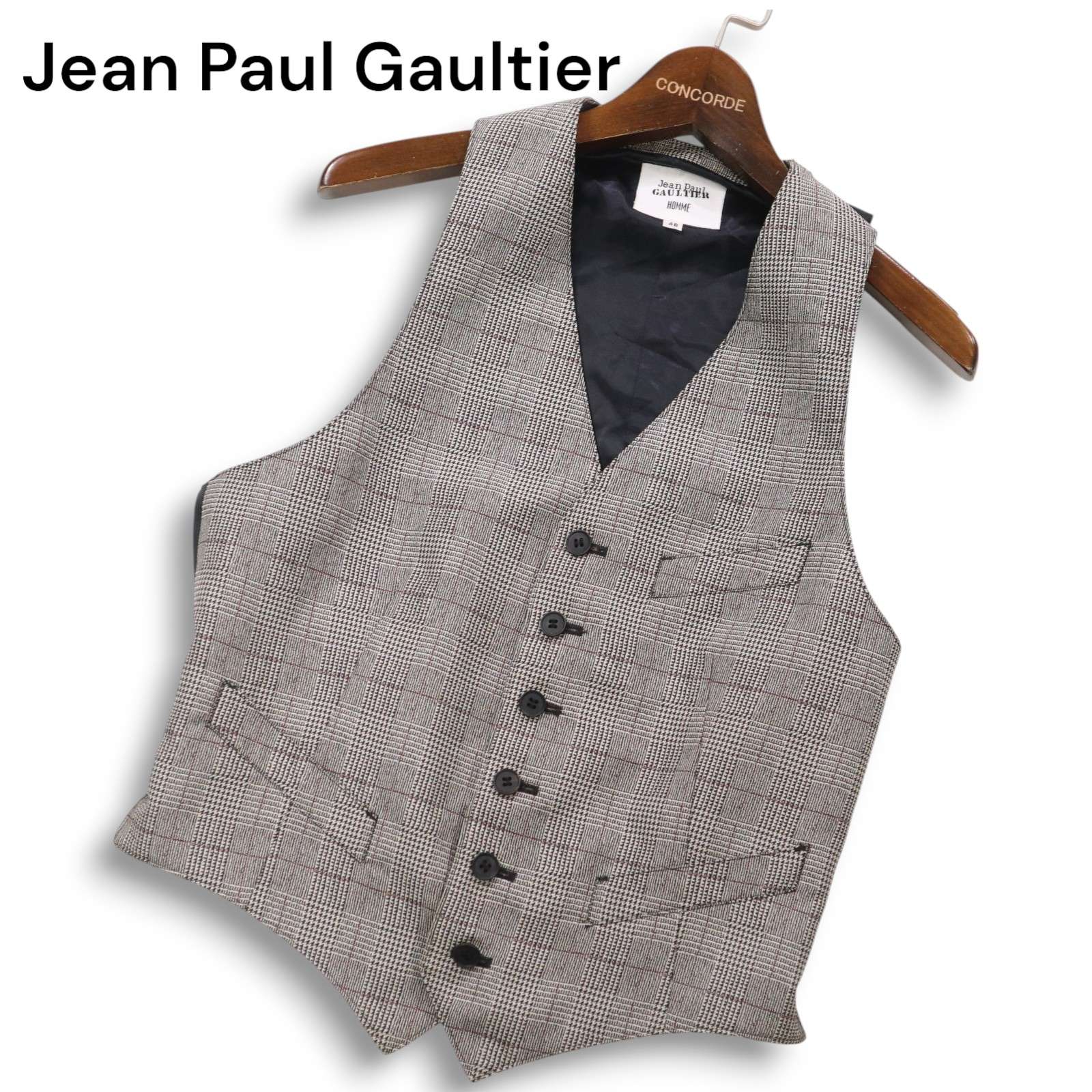 JEAN PAUL GAULTIER HOMME ジャン極点 ゴルチエ オム 通年 グレン照合のしるし柄 限りない ジレ Sz.48 メンズ ベスト・ジレ-トップス-メンズファッション