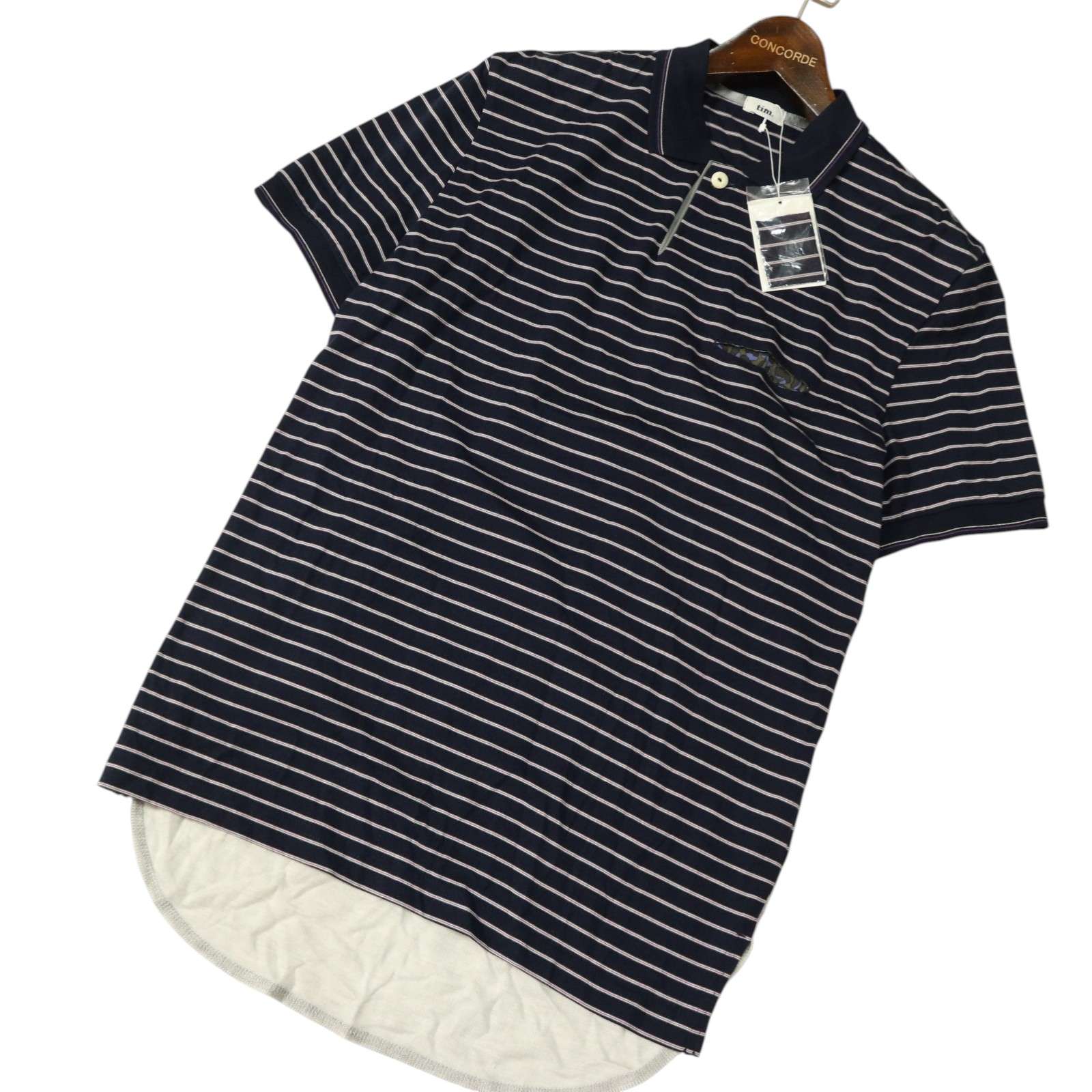 【新品 未使用】 tim. ティム 春夏 背面切替★ 半袖 ボーダー ポロシャツ Sz.2　メンズ 日本製 7,615円