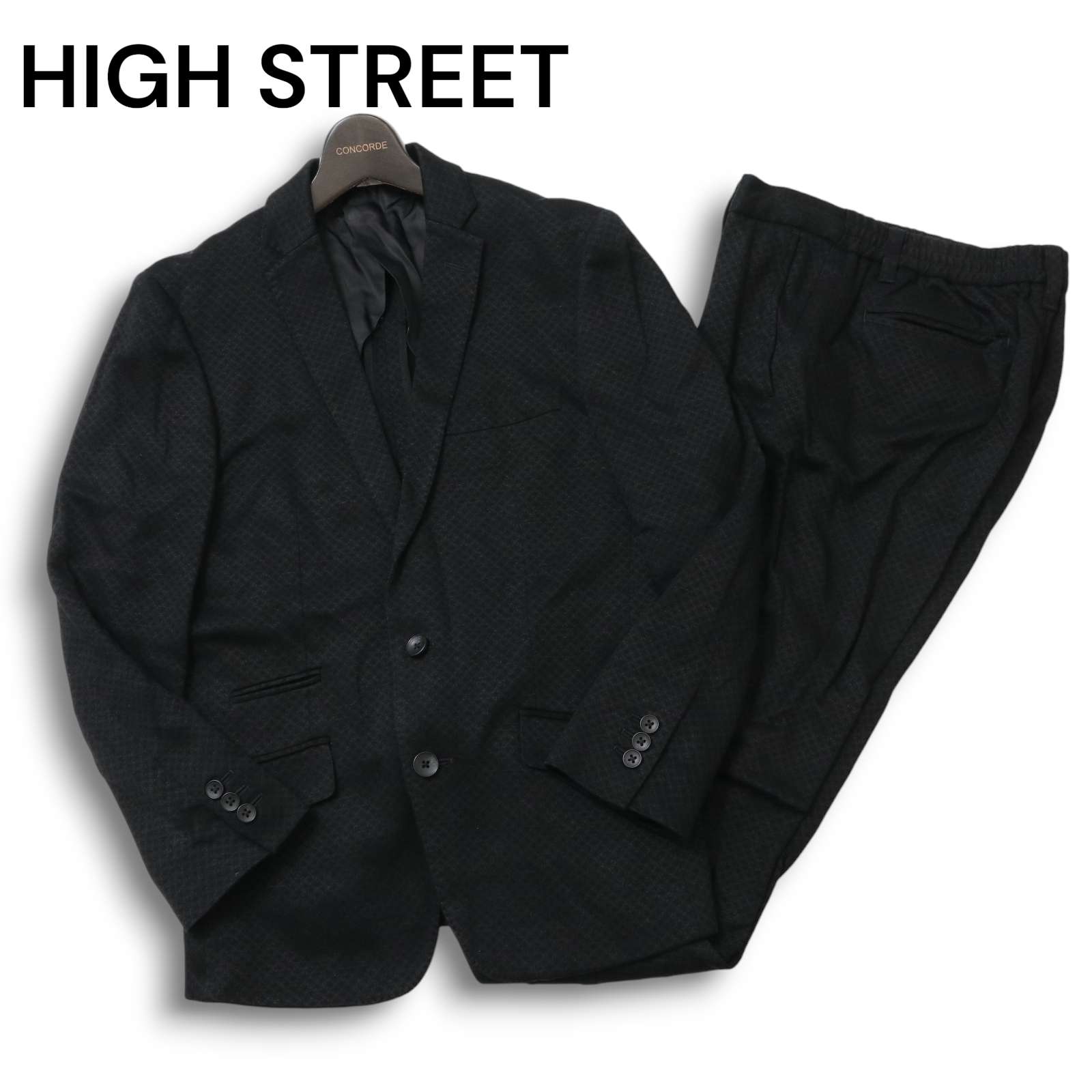 HIGH STREET ご機嫌表どおり 通年 綿織物\u0026リネン ティーシャツ★ 織柄 セットアップ 背広 Sz.S メンズ 黒 スーツ-スーツ・セットアップ