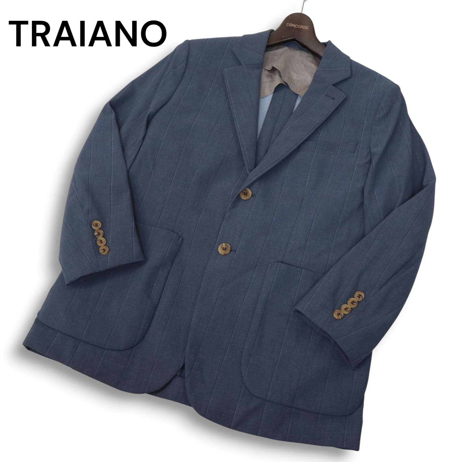 【美品】TRAIANO トライアーノ 通年 ストレッチ★ ストライプ テーラード ジャケット ブレザー Sz.48 メンズ