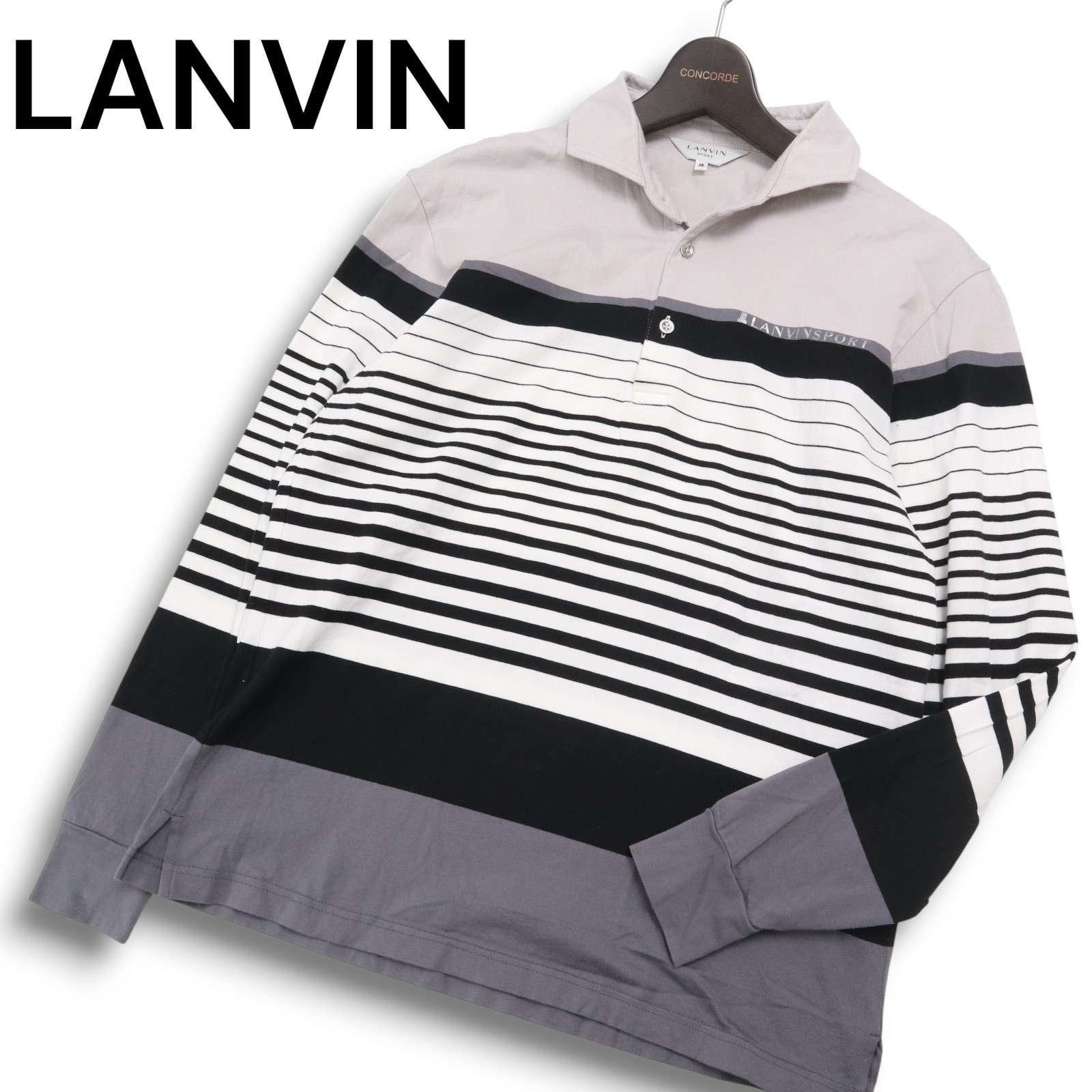 LANVIN SPORT ランバン スポーツ ゴルフ 通年★ 長袖 ボーダー ポロシャツ Sz.38　メンズ 日本製