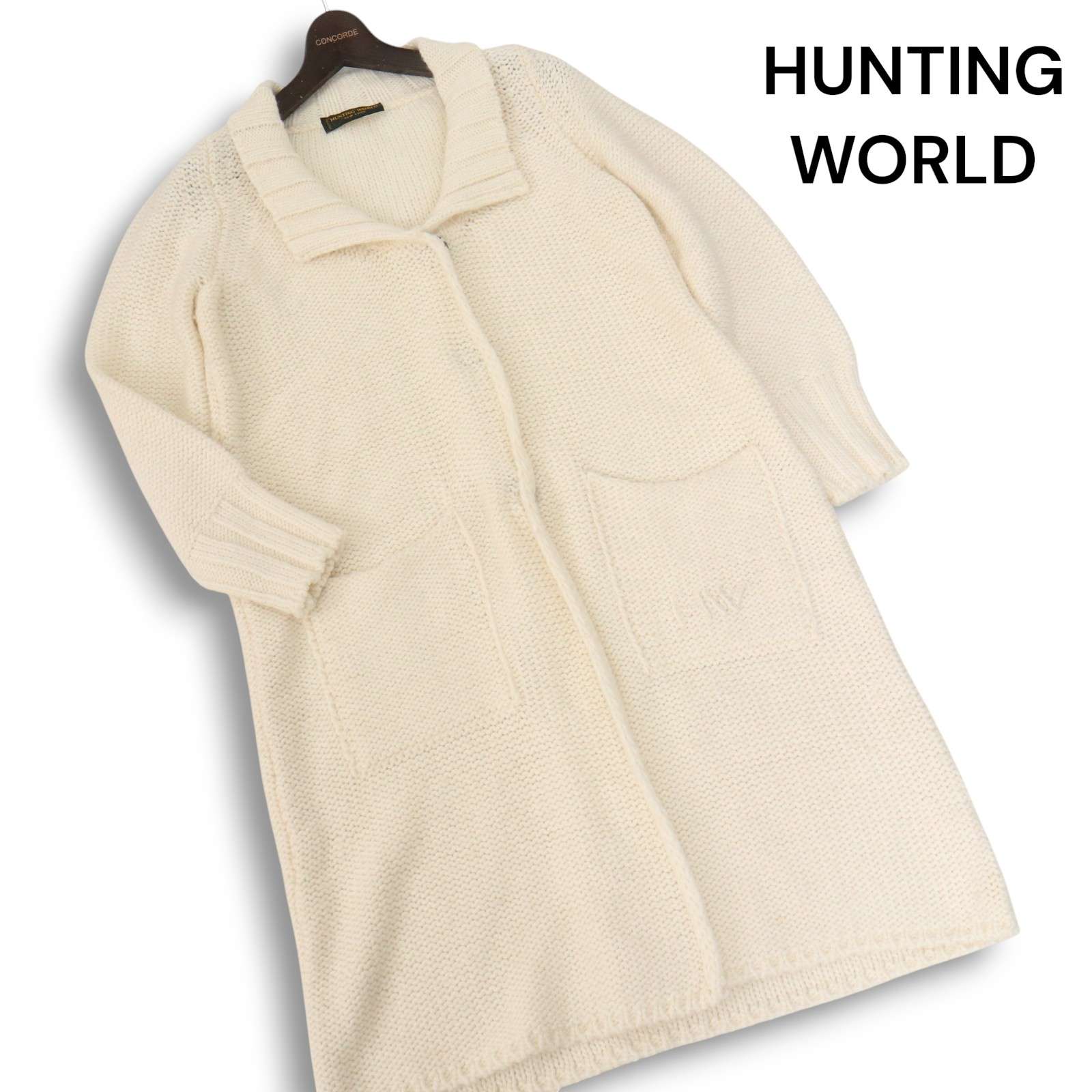 イタリア製★ HUNTING WORLD 遊猟世界 秋冬 羊毛 アルパカ混 ロング 編み物 ジレー Sz.F レディース