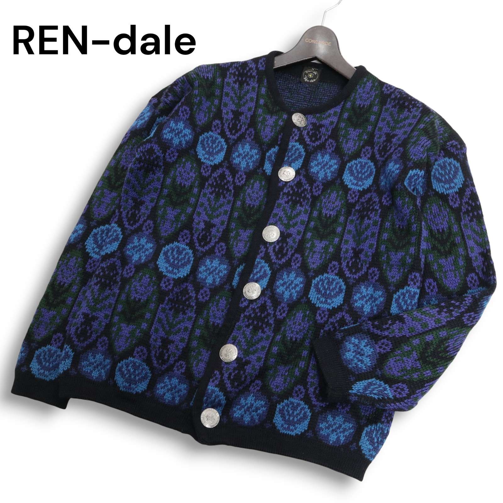 80s★ Norvyk by Ren-dale ノルヴィック 秋冬 ビンテージ★ ノース柄 絨毛 編み物 ジレー Sz.M ユニ一発やる カーディガン-トップス