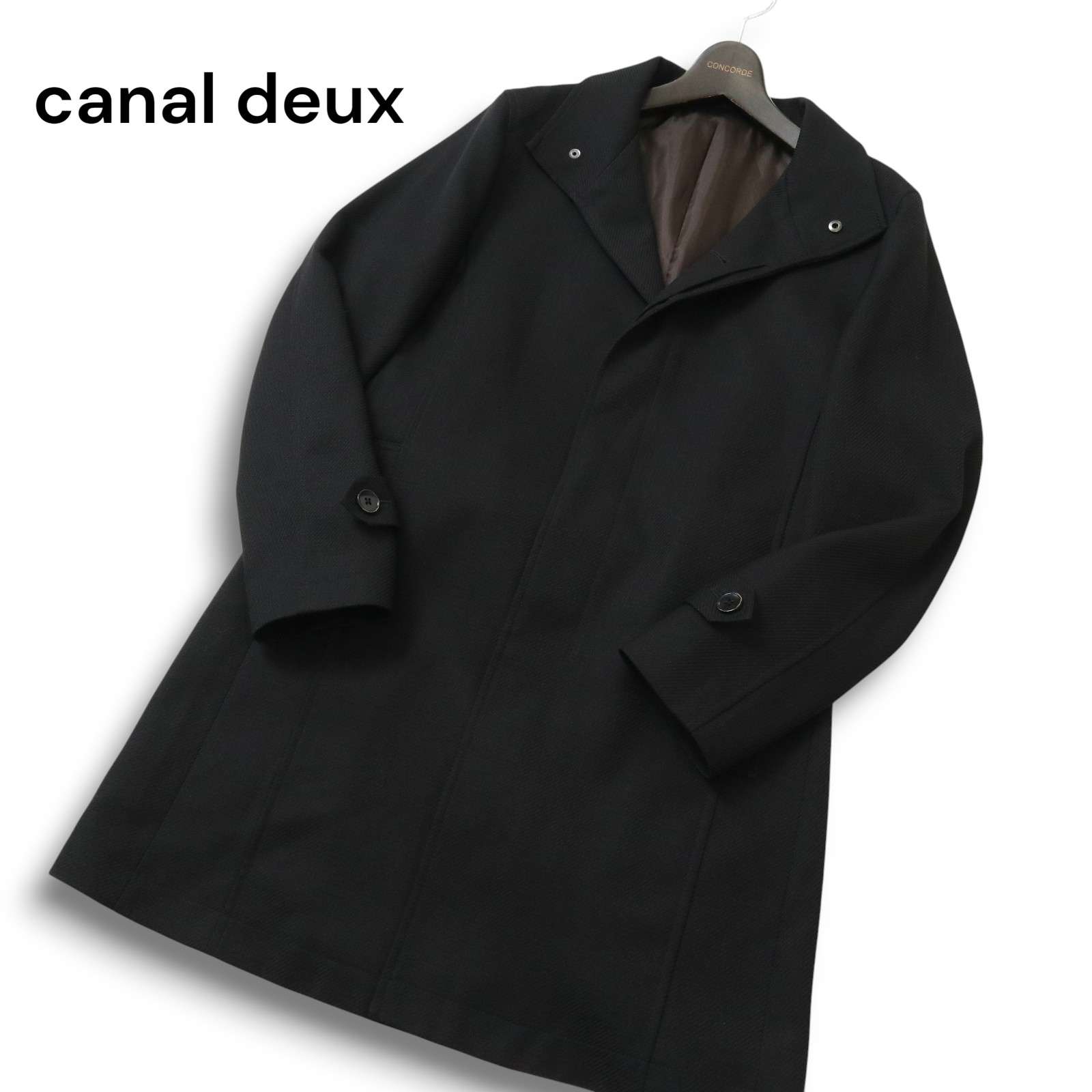 【美品】canal deux luxe ニコルクラブ フォーメン 秋冬★ シャンブレー カルゼ スタンドカラー コート Sz.46 メンズ 黒