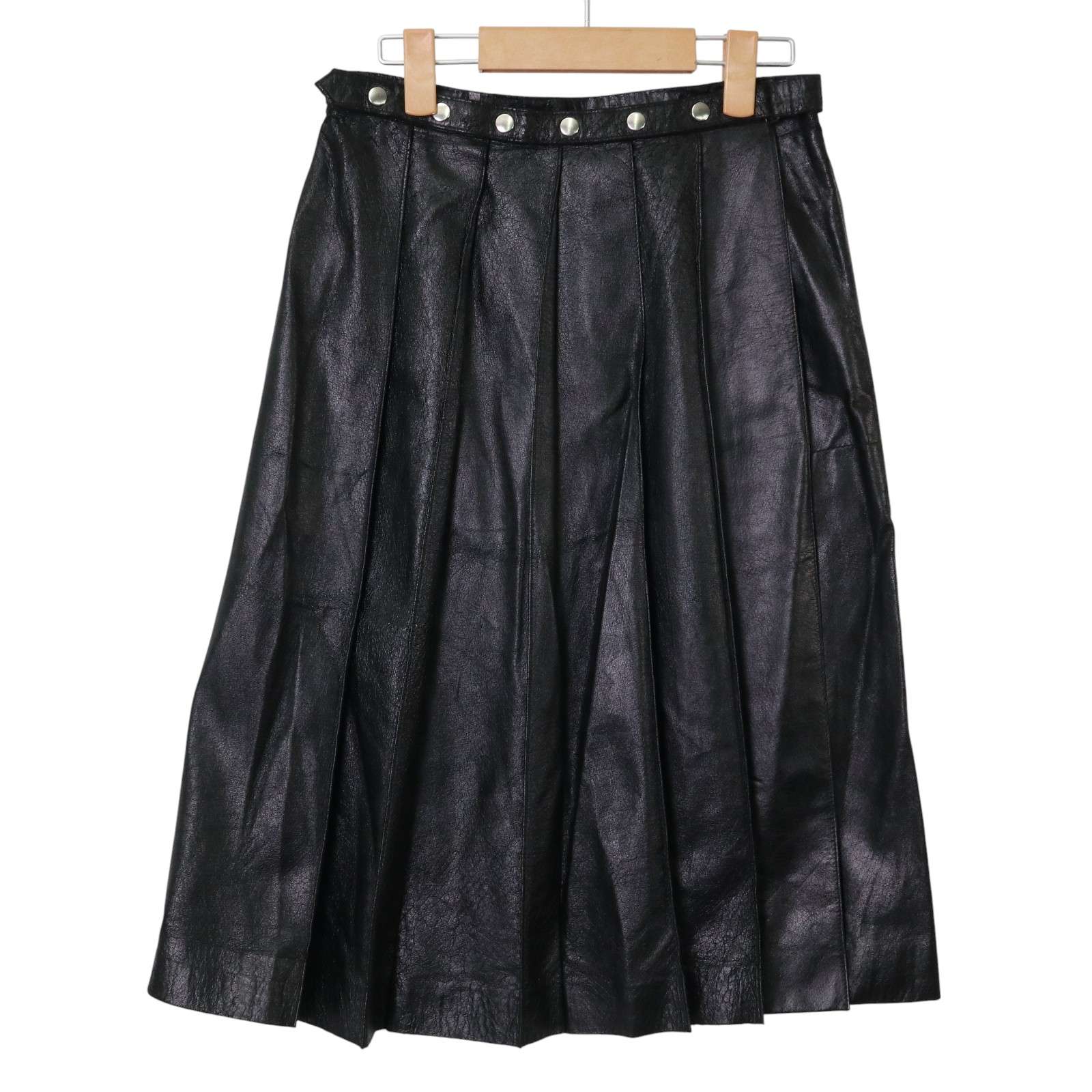 ZOE ゾーイ 秋冬 本革★ リアル レザー スタッズ プリーツ スカート Sz.F レディース 黒