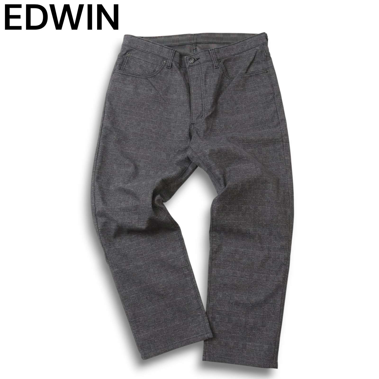 EDWIN エドウィン E53WF WILD FIRE★ ストレッチ 裏起毛 防風 グレンチェック パンツ Sz.37 メンズ 灰 大きい 特大 バイク