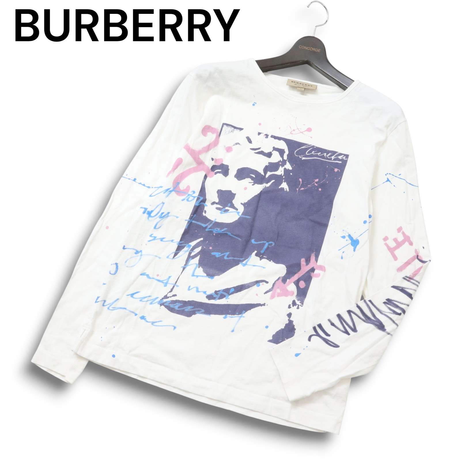 BURBERRY バーバリー 通年 グラフィック プリント★ 長袖 ロンTシャツ カットソー Sz.S メンズ 白