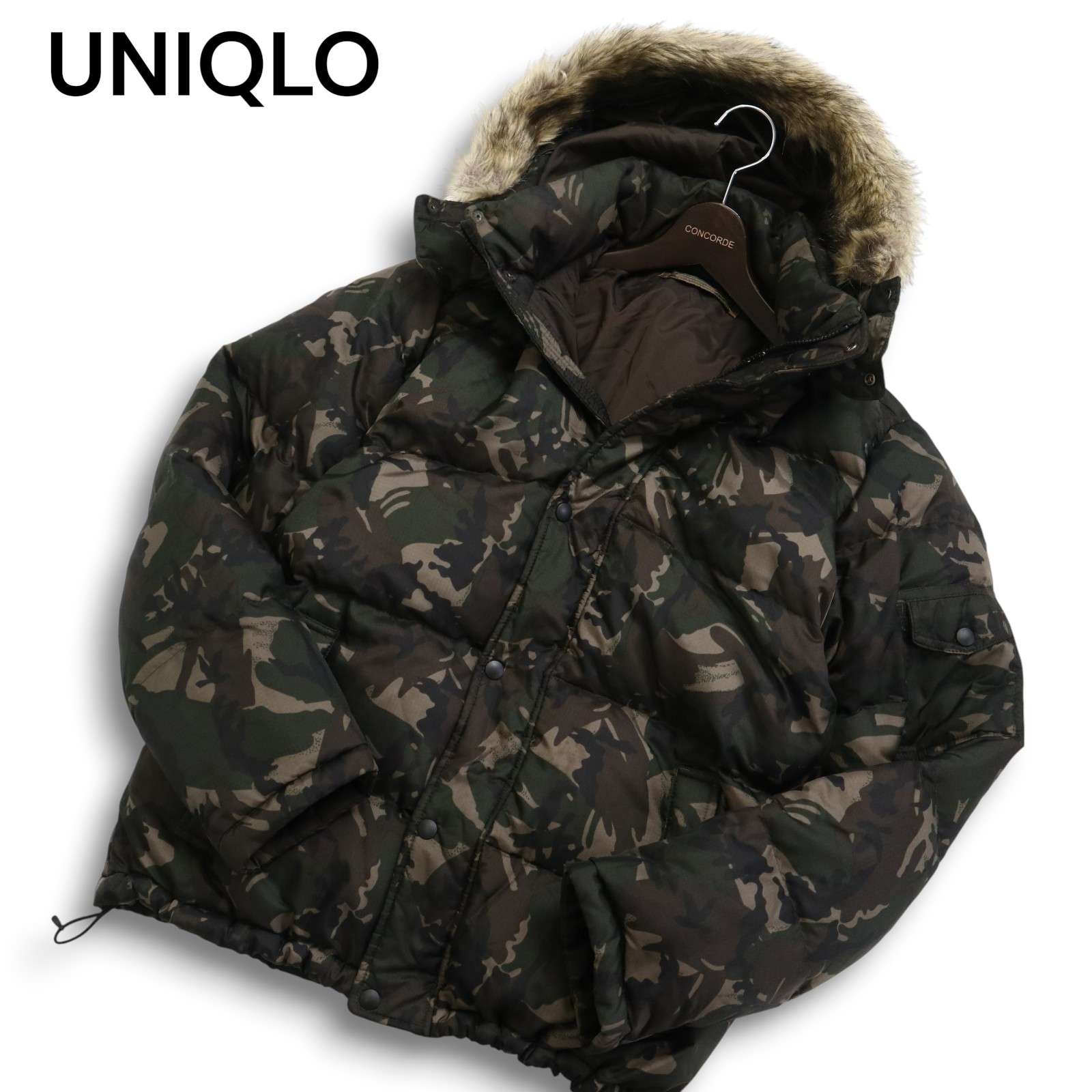 Y2K 00s Vintage★ UNIQLO ユニクロ 秋冬 毛革★ 変装 間鴨フラ柄 肉厚 落ち込む 上衣 Sz.L メンズ
