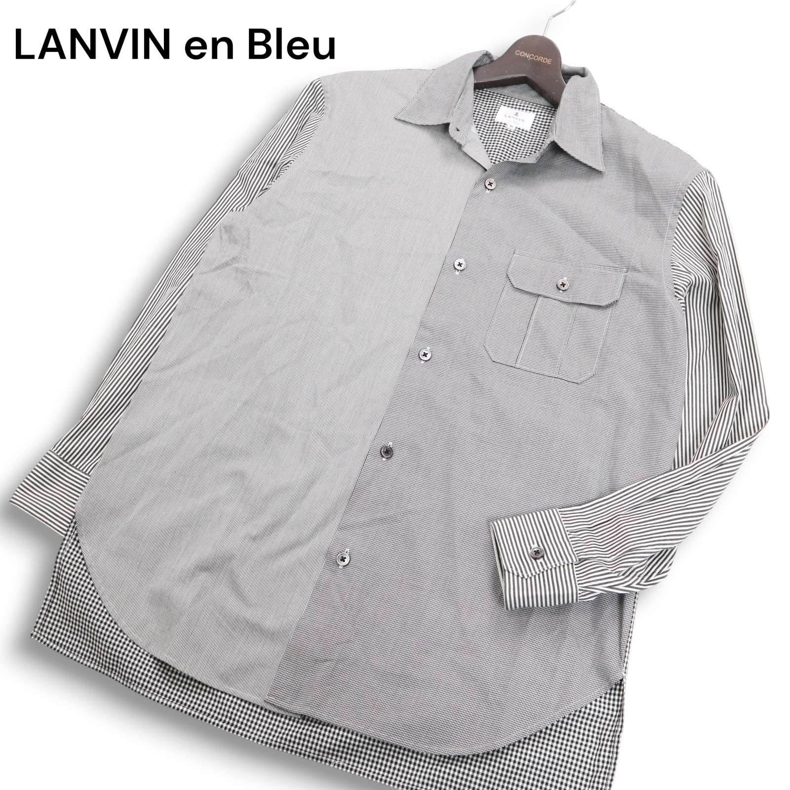 LANVIN en Bleu ランバン オン ブルー 千鳥×ストライプ×チェック柄★ 長袖 クレイジーパターン シャツ Sz.50　メンズ