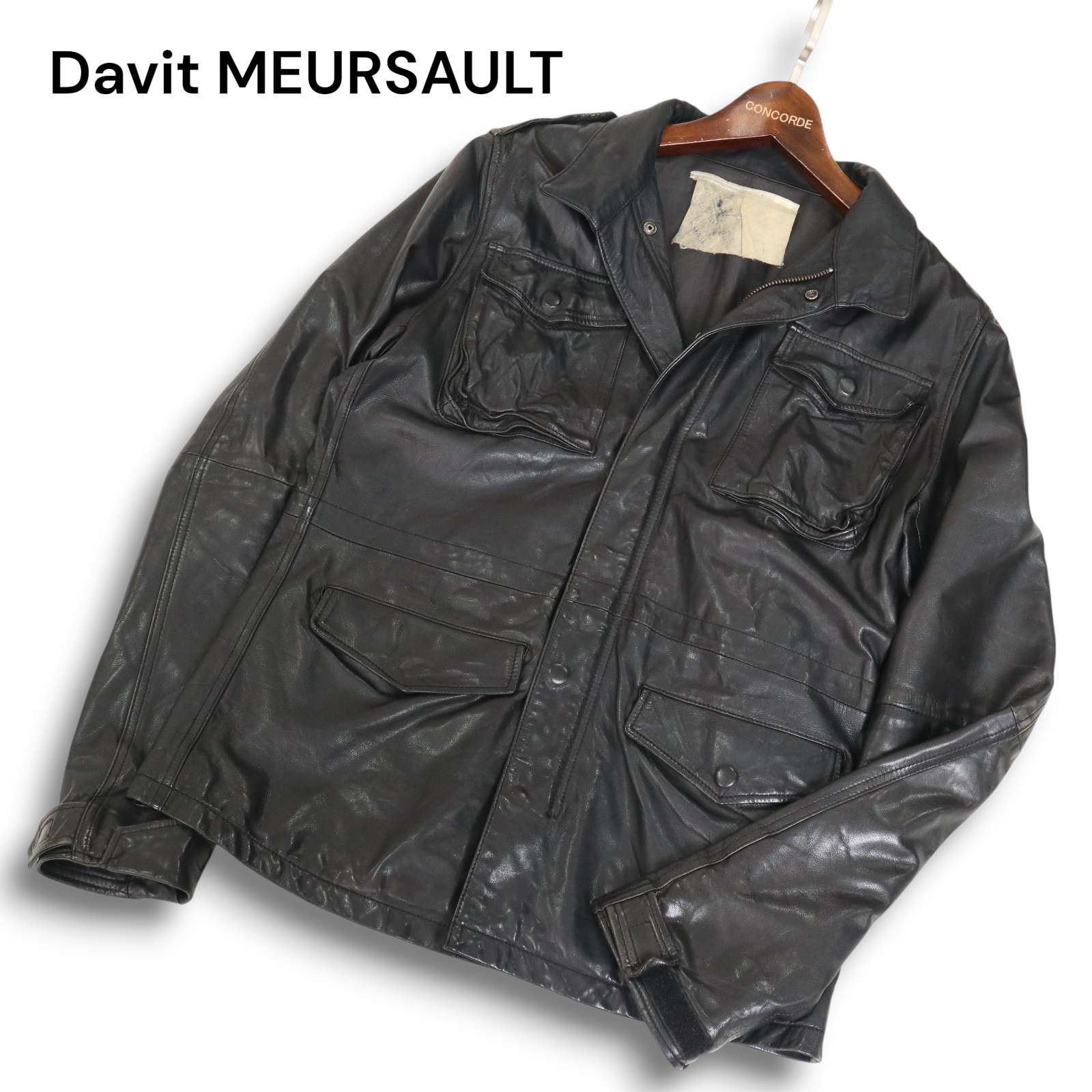 Davit MEURSAULT ダヴィットモルソー 秋冬 野羊革★ 山羊 なめし革 ミリタリー 上衣 Sz.M位 メンズ 黒