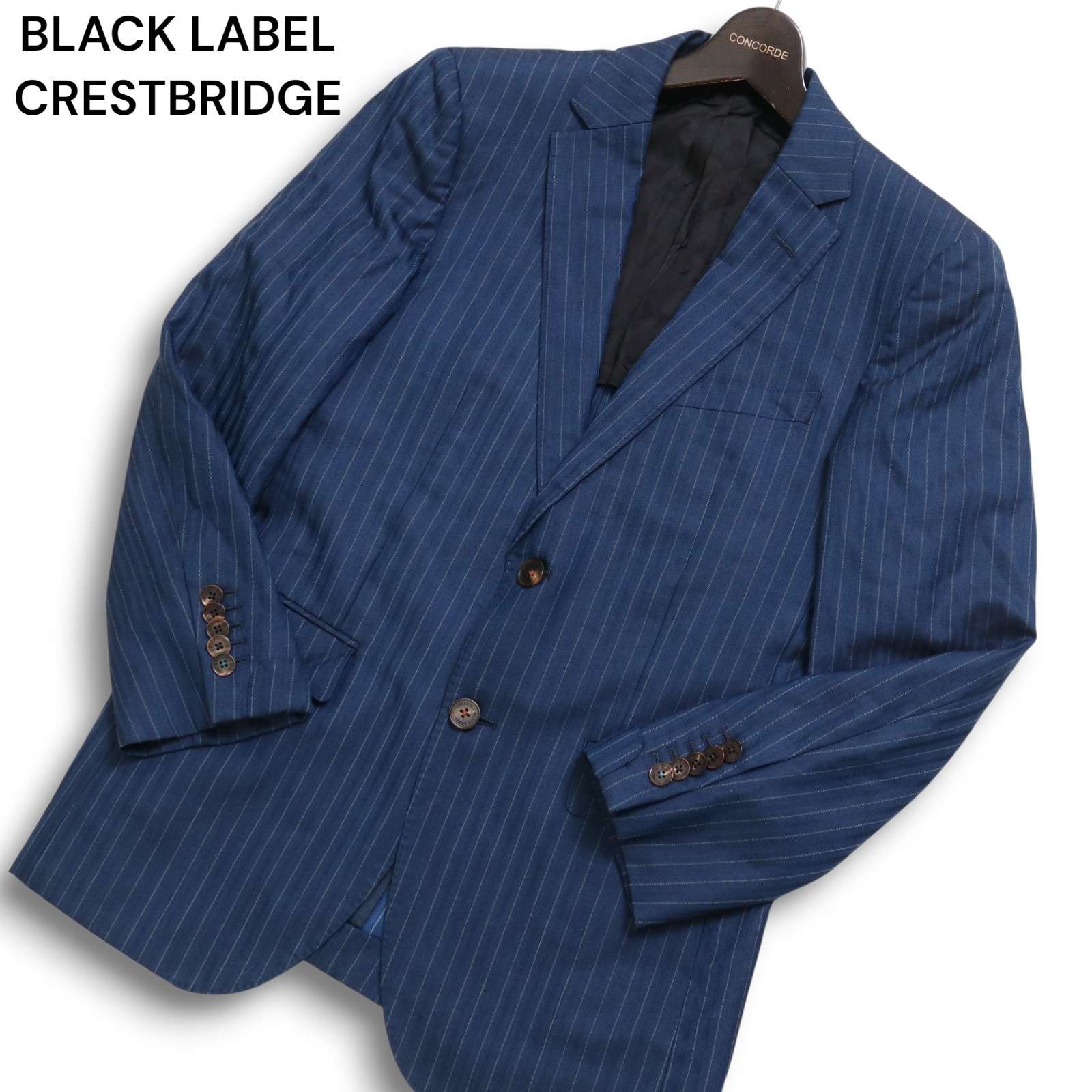 BLACK LABEL CRESTBRIDGE ブラックレーベル クレストブリッジ 御幸毛織 ストライプ テーラード ジャケット Sz.36R メンズ 紺｜コンコルドストア　店