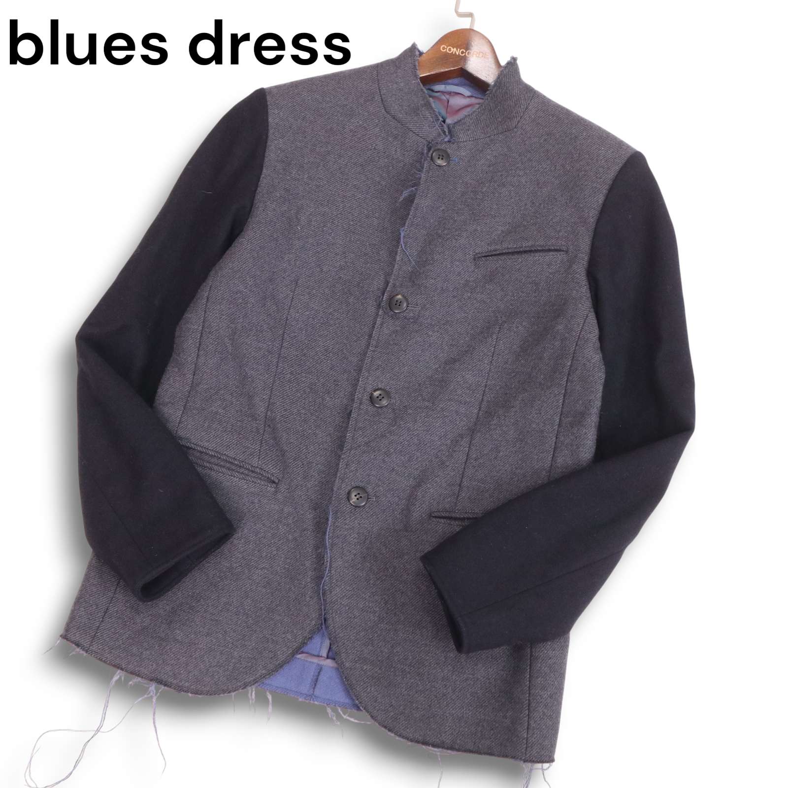 blues dress ブルードレス 秋冬 スリーブ切替★ ウール スタンドカラー ジャケット Sz.M　メンズ グレー