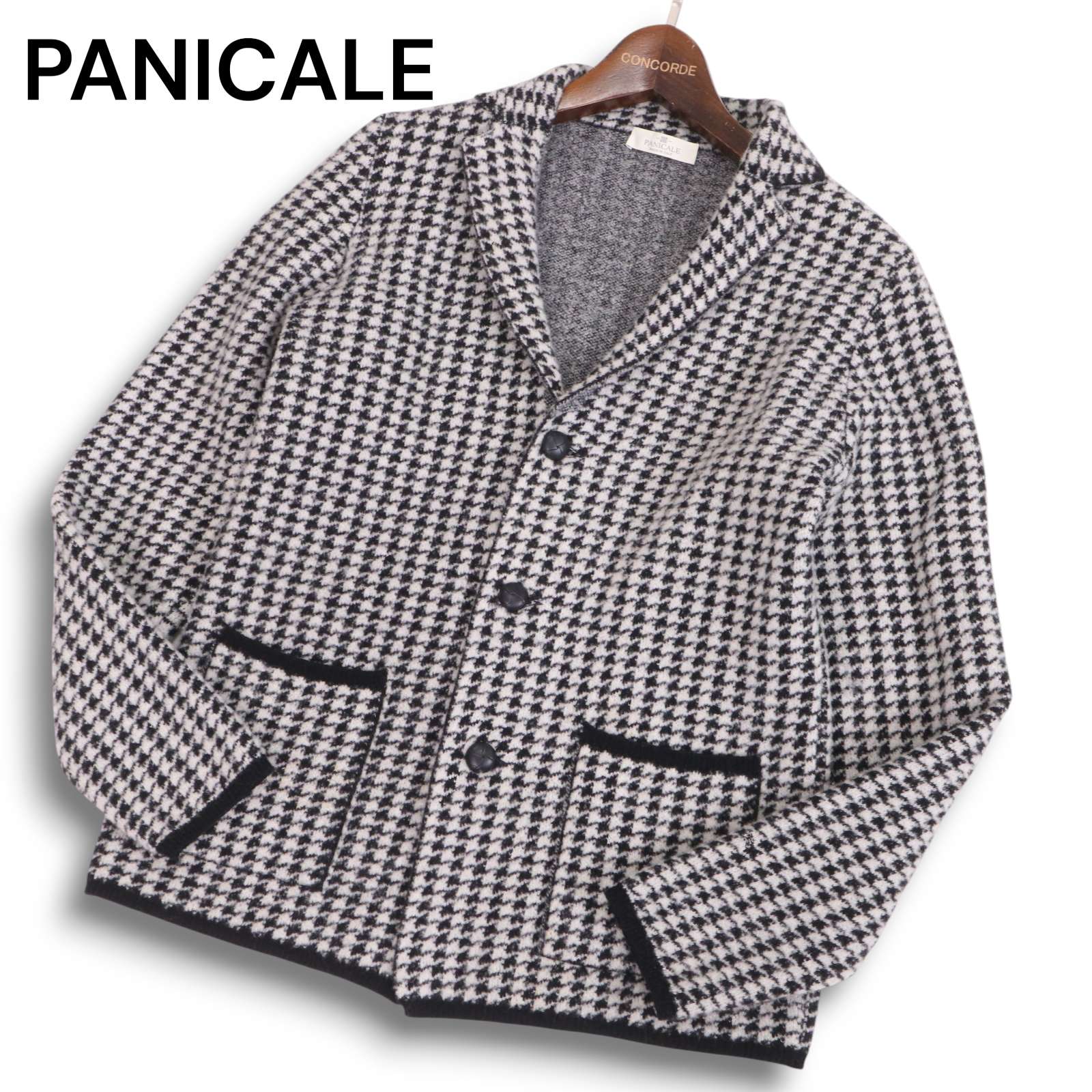 イタリア製★ PANICALE パニカーレ 秋冬 千鳥柄★ ウール ニット アンコン ジャケット ブレザー Sz.44 メンズ