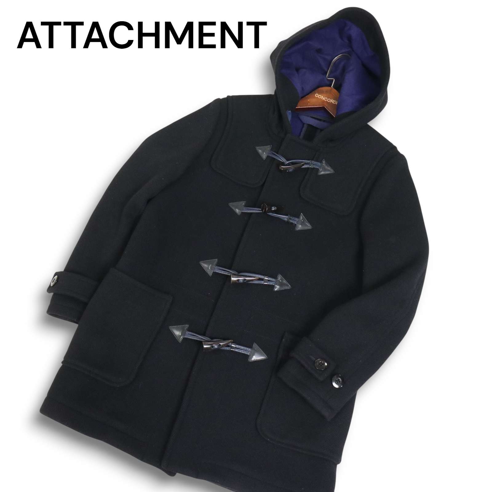 ATTACHMENT アタッチメント AC32-211 秋冬★ W/N ツイルボンディング ダッフルコート Sz.1 メンズ 黒 日本製 定価7.3万｜コンコルドストア　店