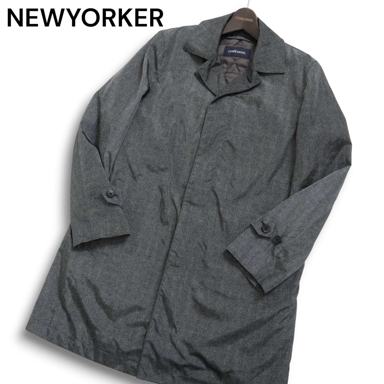 【美品】NEWYORKER ニューヨーカー LIMONTA 中綿 キルティング ライナー★ ヘリンボーン ステンカラーコート Sz.S メンズ 灰