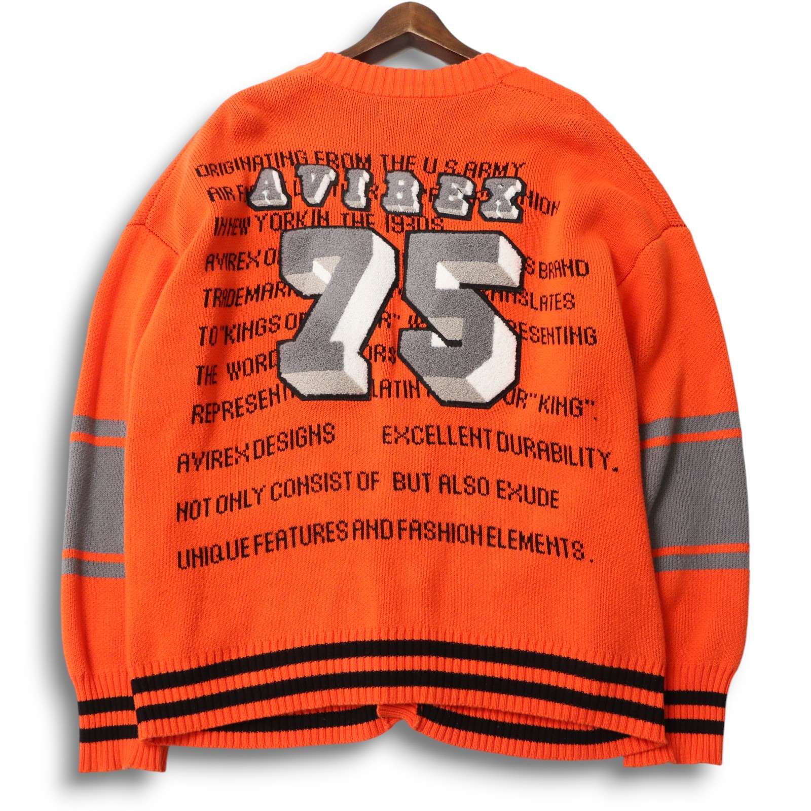AVIREX アヴィレックス 秋冬 VARSITY CARDIGAN★ ロゴタイプ 綿織物 編み物 赤ちょうちんシティ ジレー Sz.M メンズ