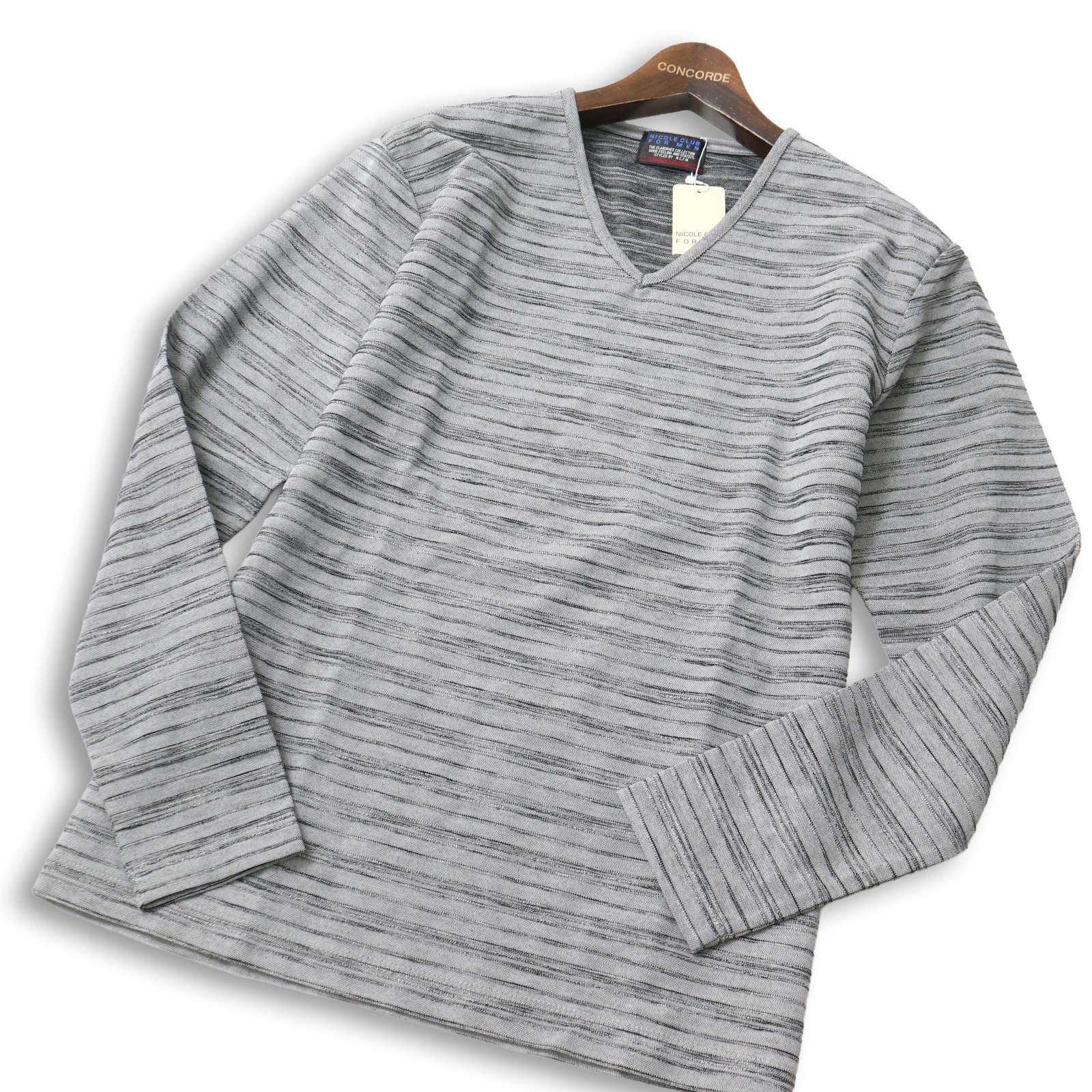 新品 未使用★ NICOLE CLUB FOR MEN ニコルクラブ フォーメン ボーダー 長袖 Vネック カットソー ロンTシャツ Sz.48 メンズ