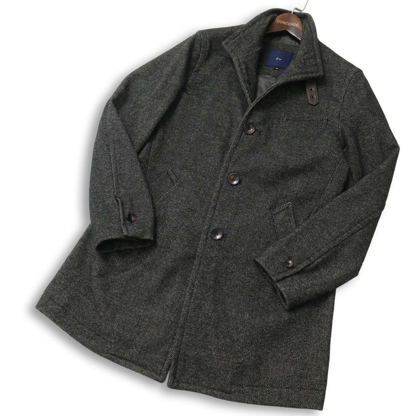 【美品】 g-stage ジーステージ 秋冬 ウール★ ツイード調 スタンドカラー シングル コート Sz.46 メンズ